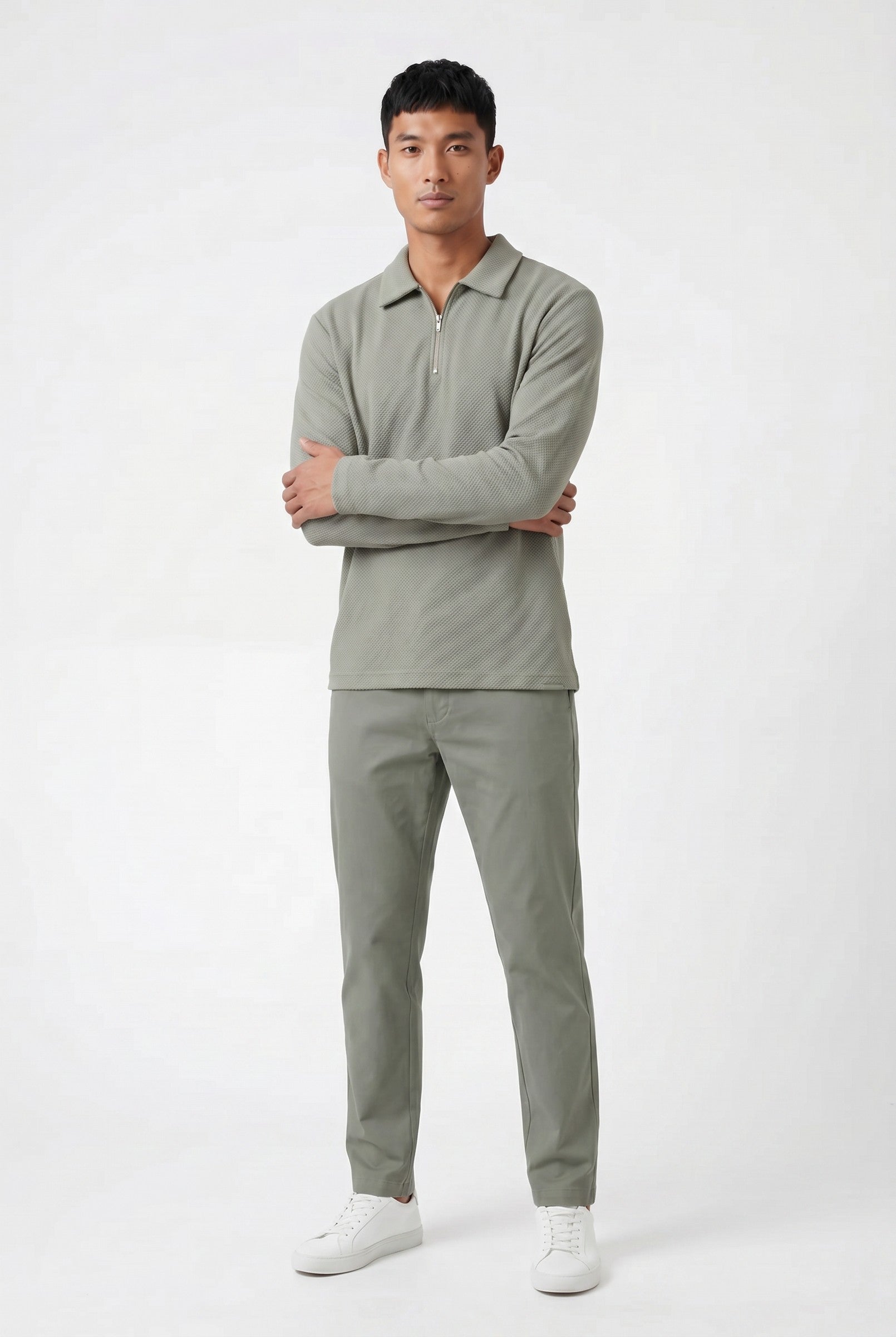 Men's Long Sleeve Textured Polo | Blackstone London