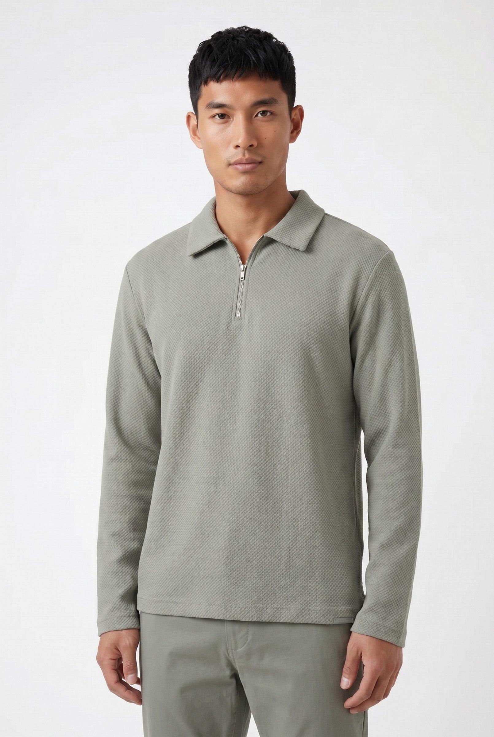 Men's Long Sleeve Textured Polo | Blackstone London