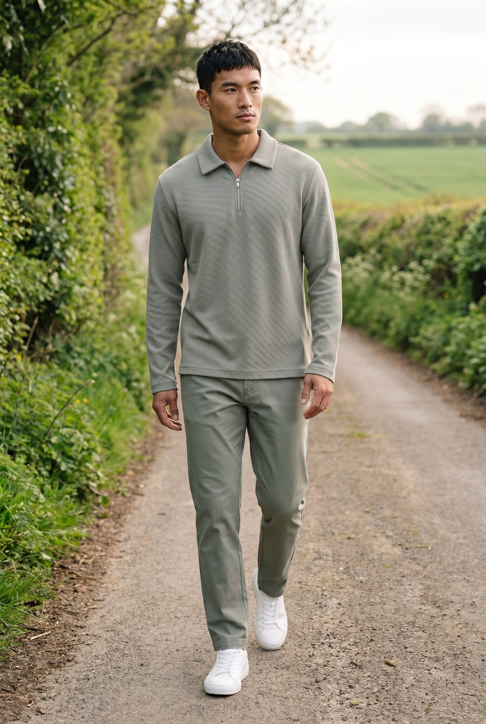 Men's Long Sleeve Textured Polo | Blackstone London