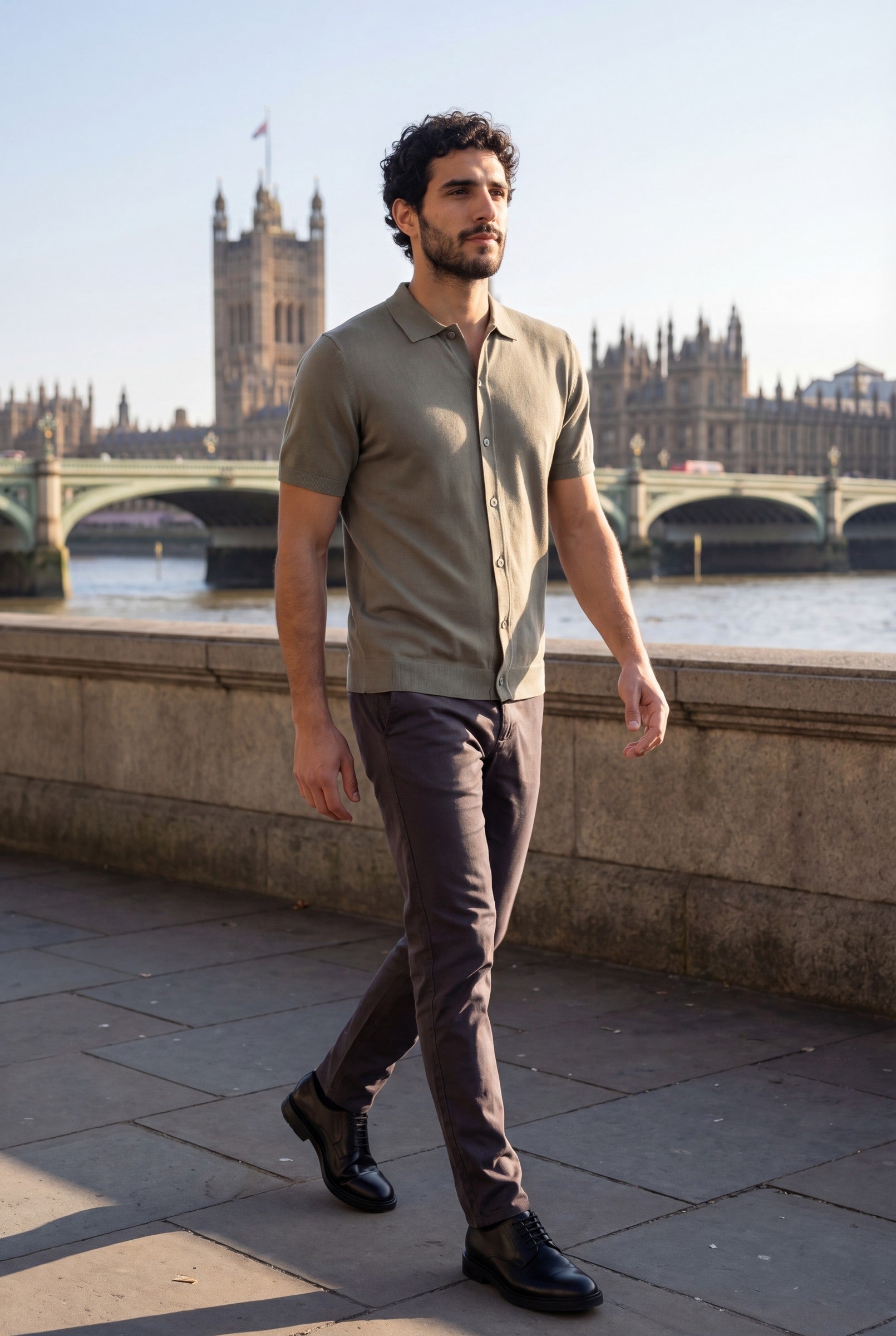 Men's Knitted Button-Up Polo Shirt | Blackstone London