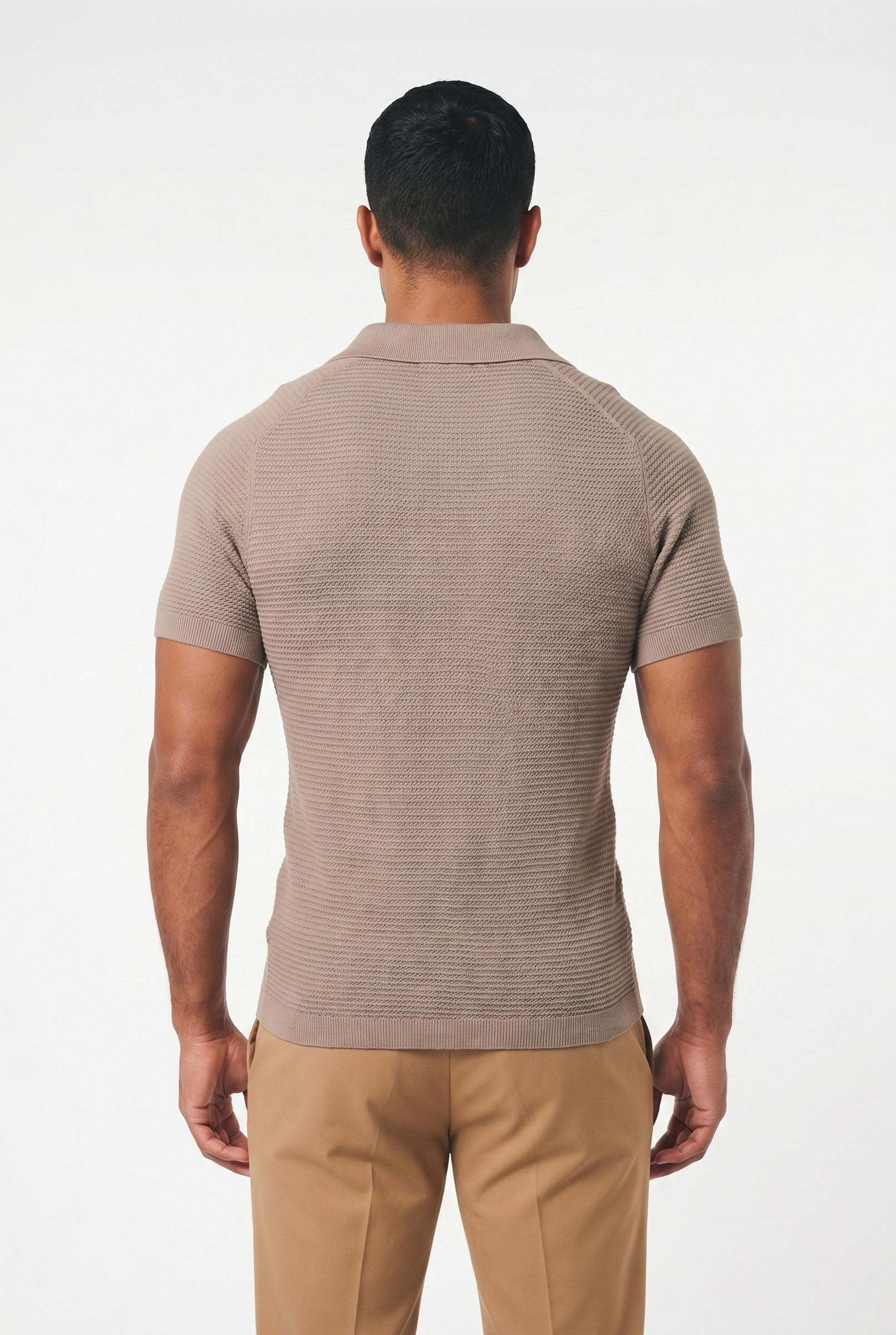 Men's Textured Knitted Open Collar Polo | Blackstone London