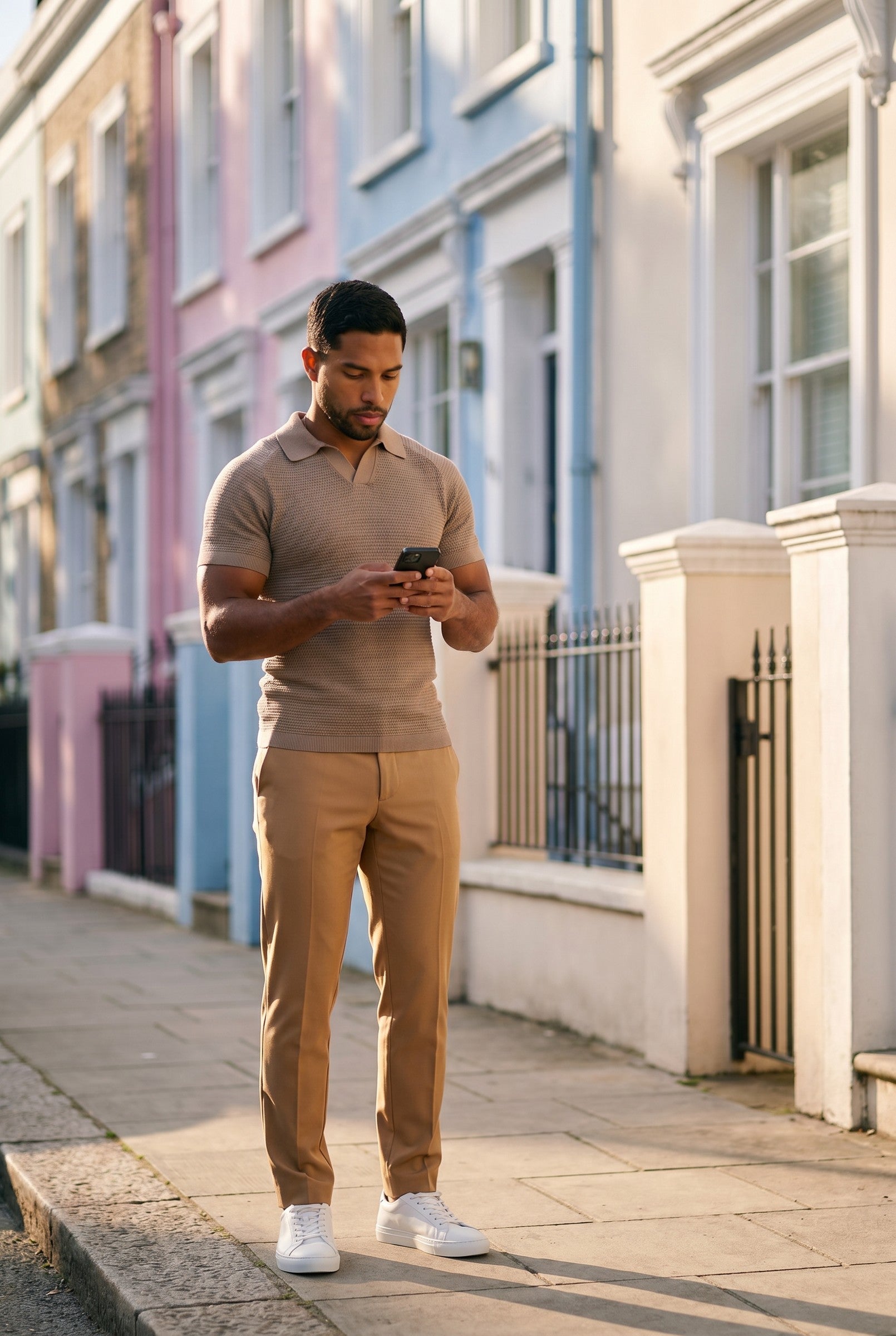 Men's Textured Knitted Open Collar Polo | Blackstone London