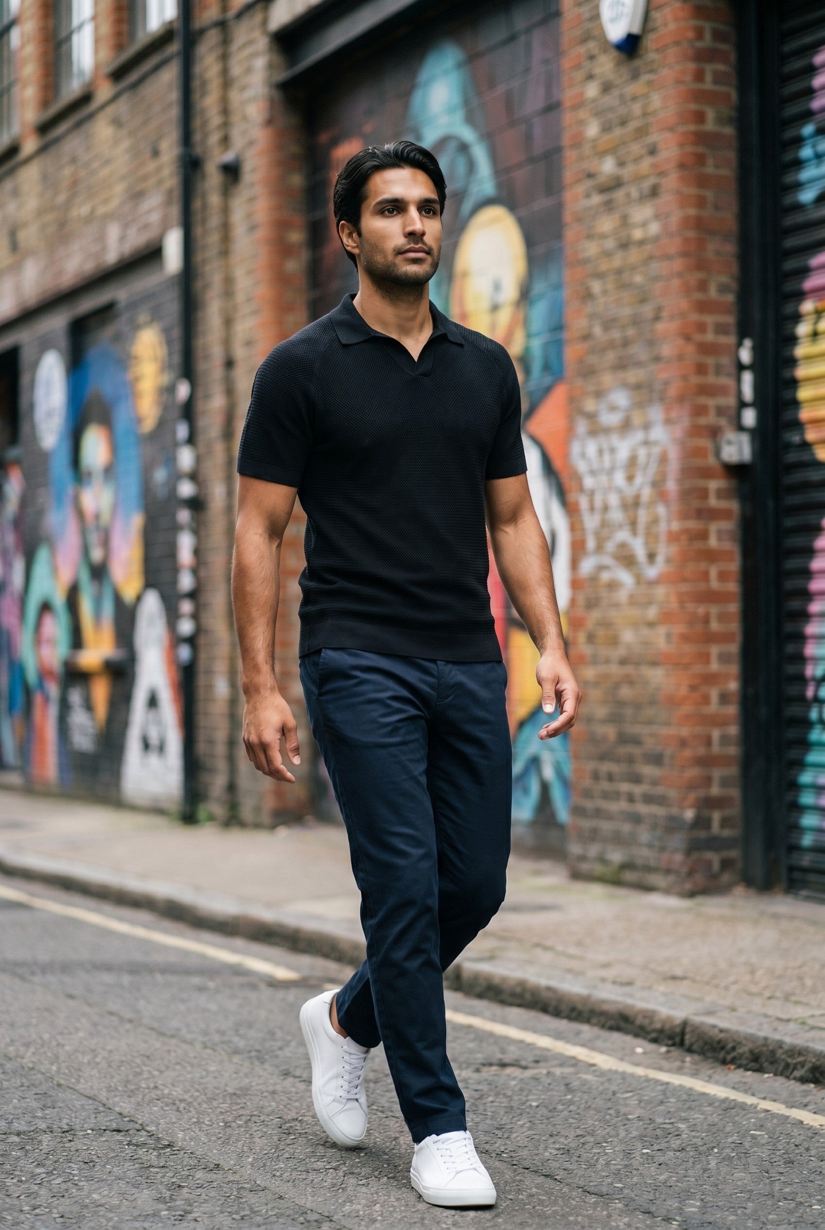 Men's Textured Knitted Open Collar Polo | Blackstone London