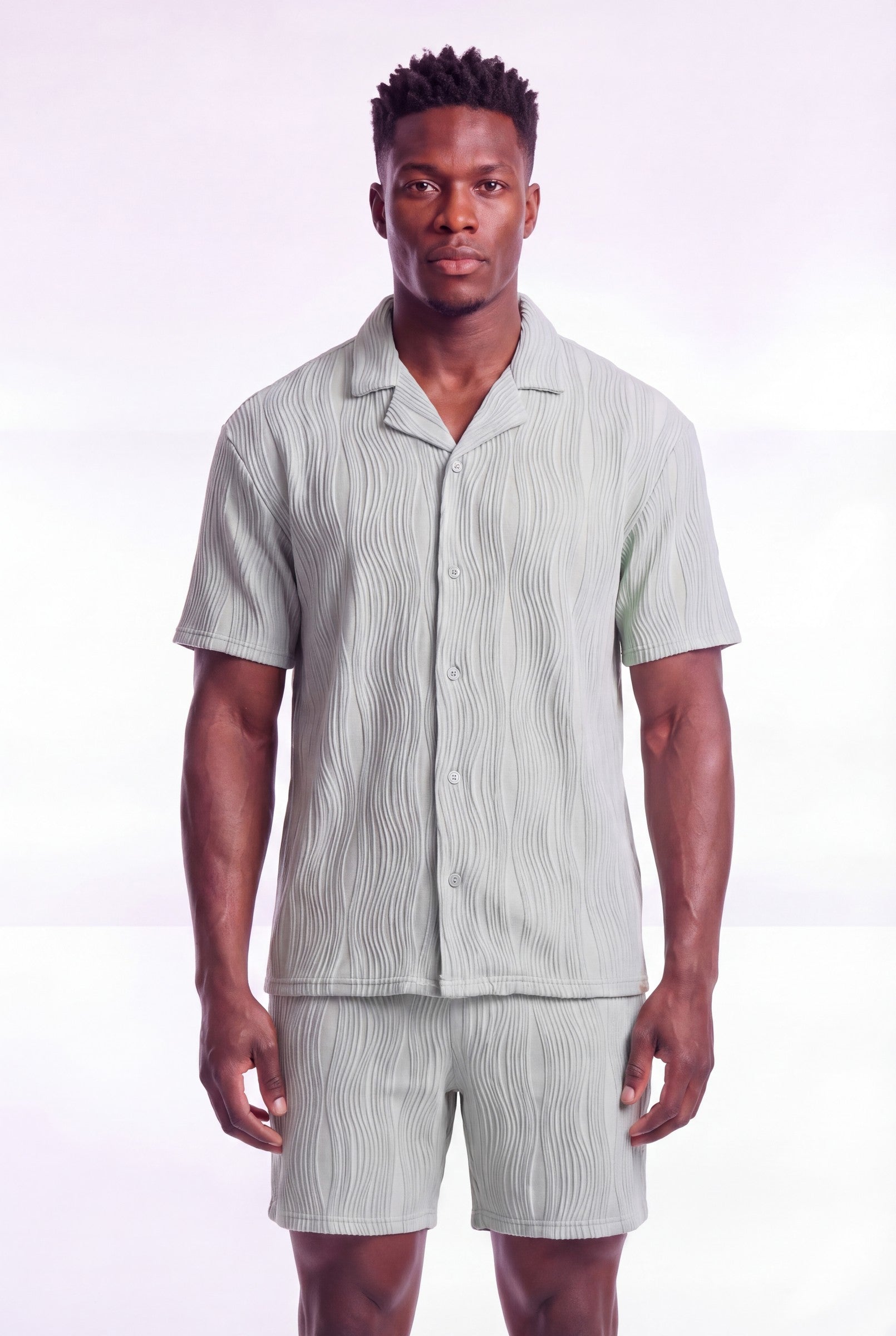Men's Wave Textured Camp Collar Shirt | Blackstone London