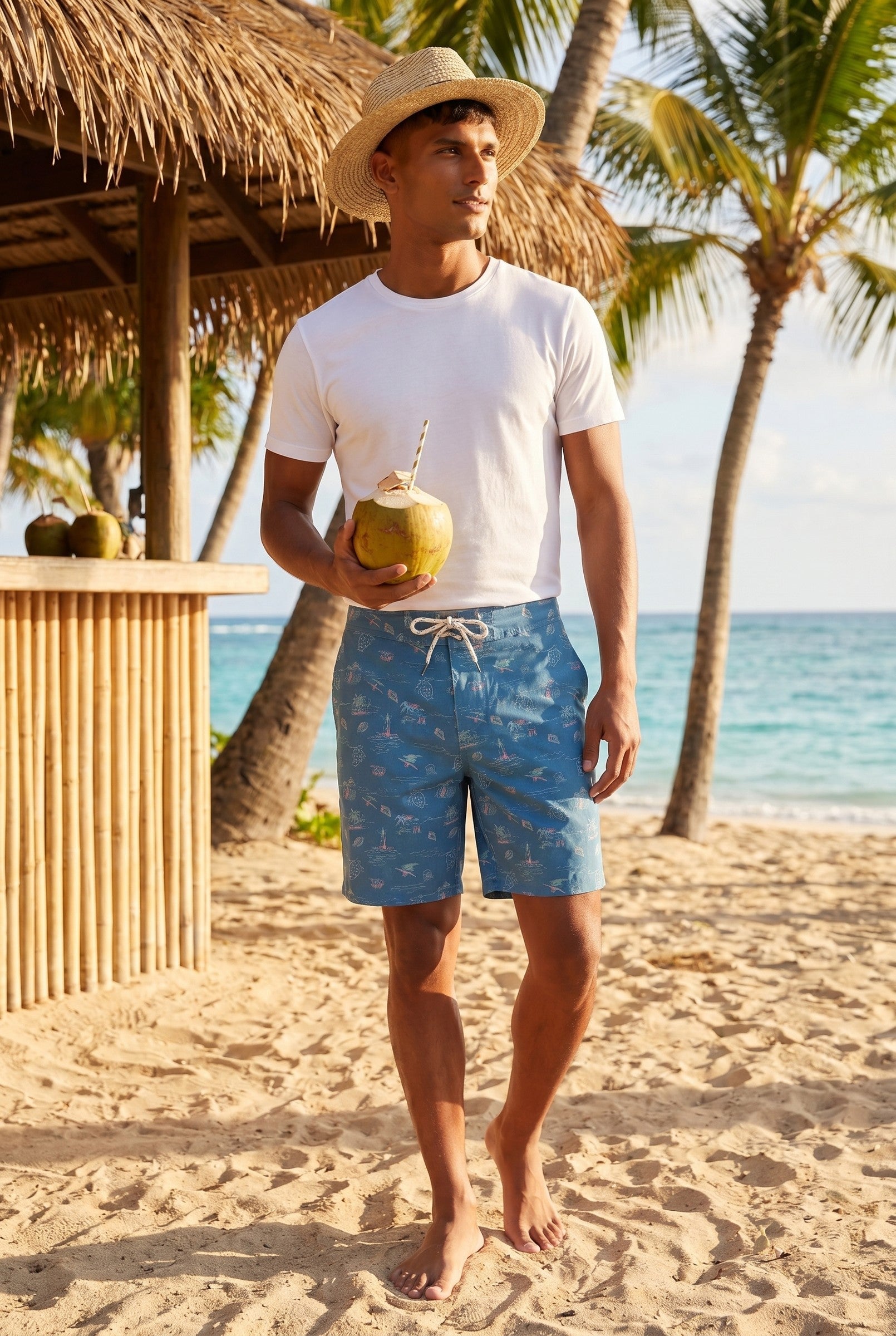 Men's Sky Blue Tropical Board Shorts | Blackstone London