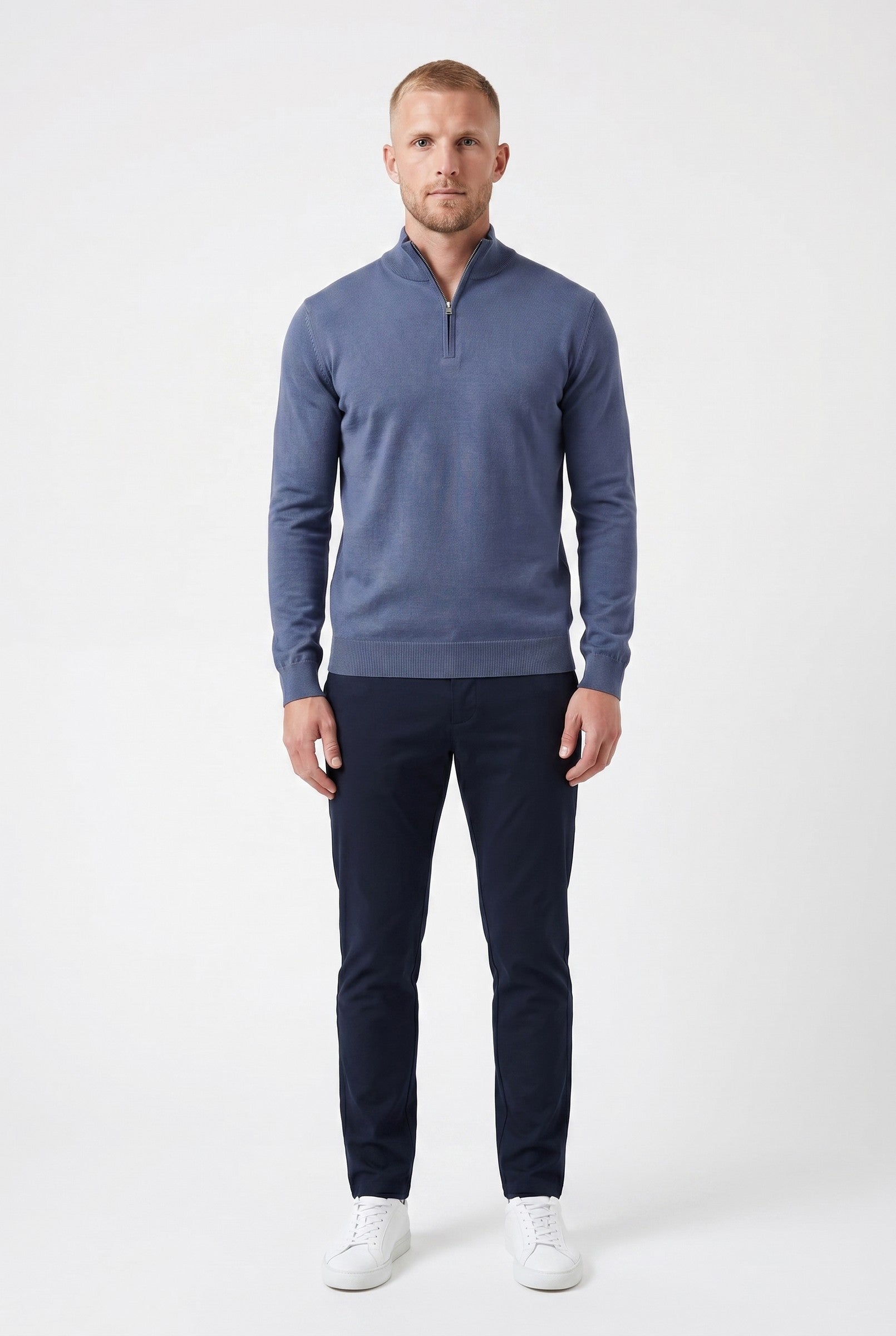 Men's Cotton Knitted Half-Zip Funnel | Blackstone London
