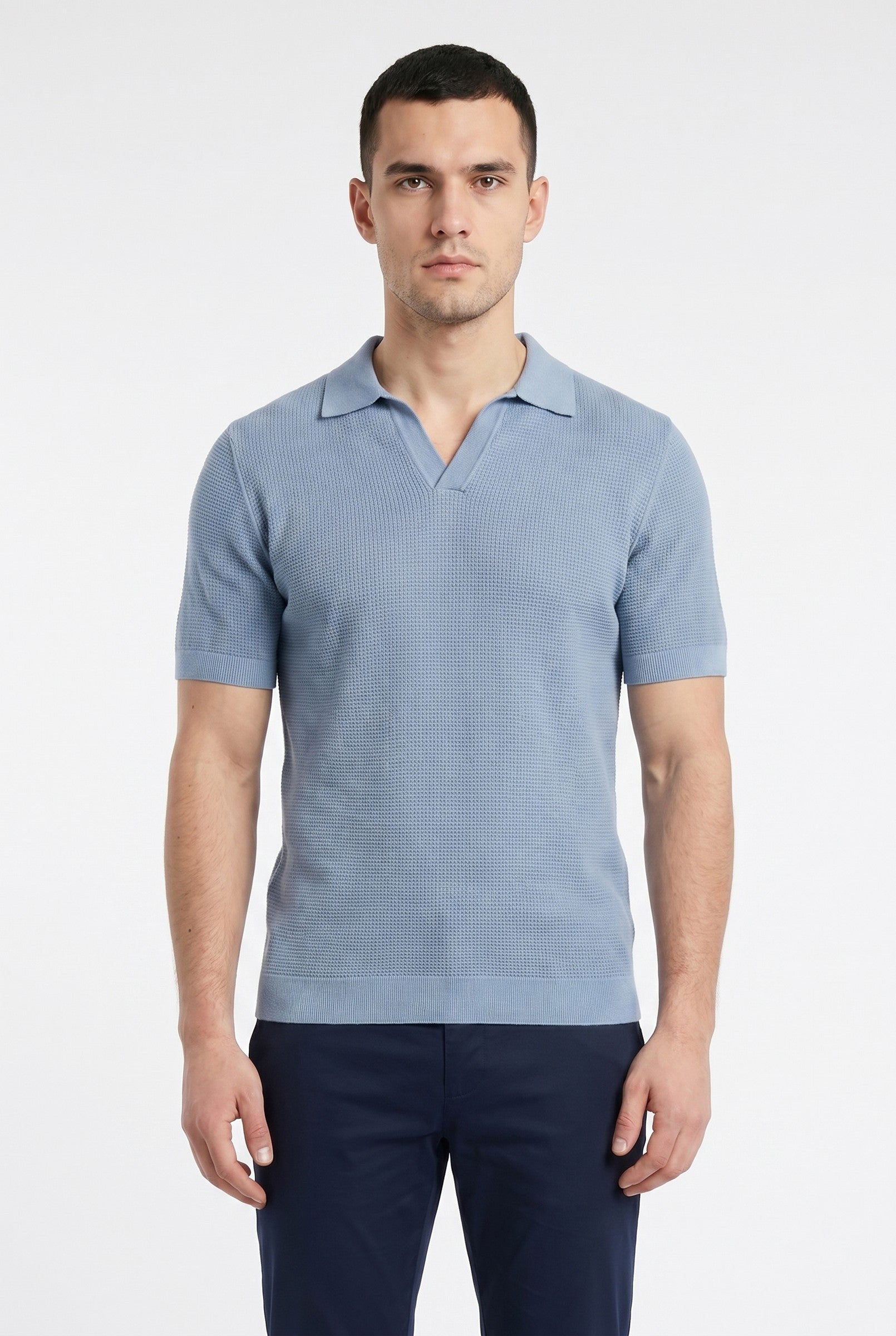 Men's Textured Knitted Open Collar Polo | Blackstone London