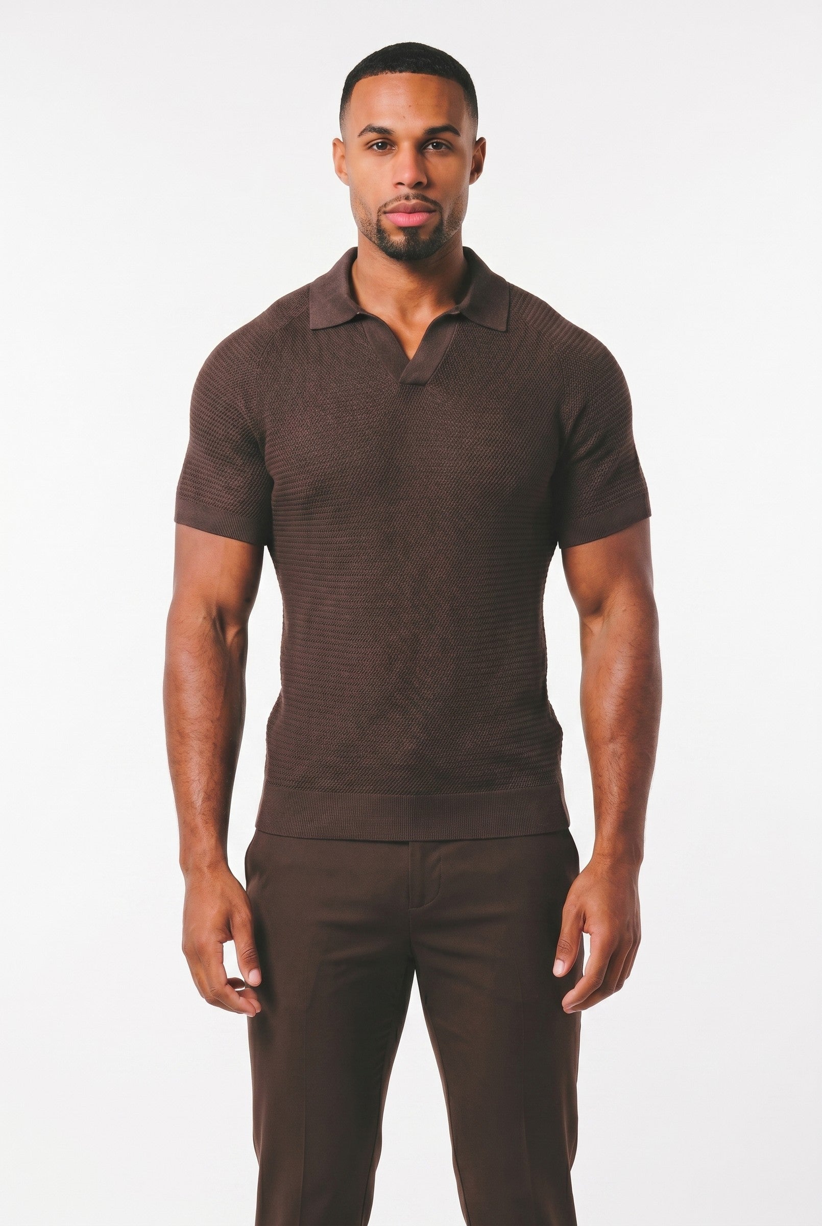 Men's Textured Knitted Open Collar Polo | Blackstone London
