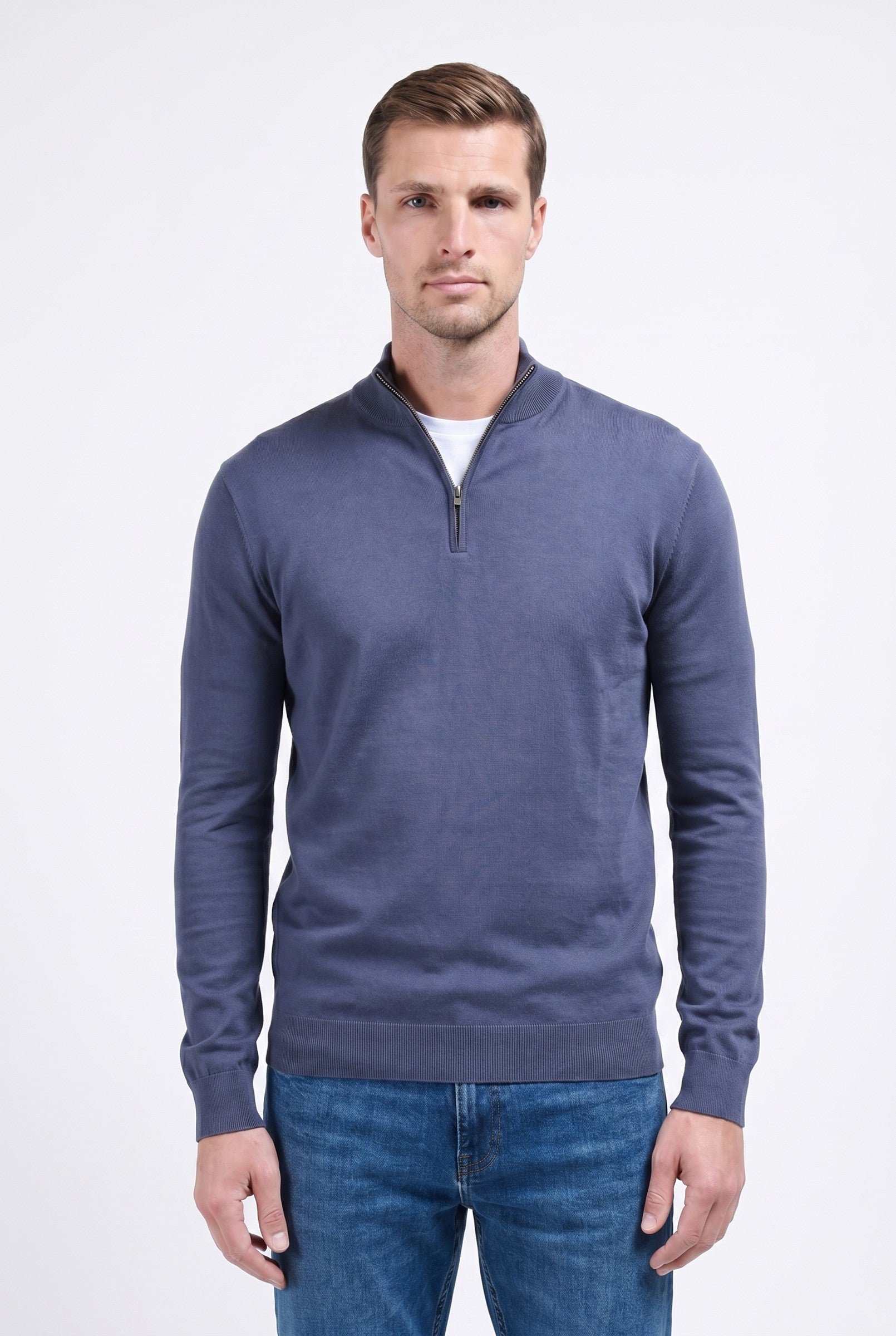 Men's Cotton Knitted Half Zip Funnel Neck Jumper | Blackstone London