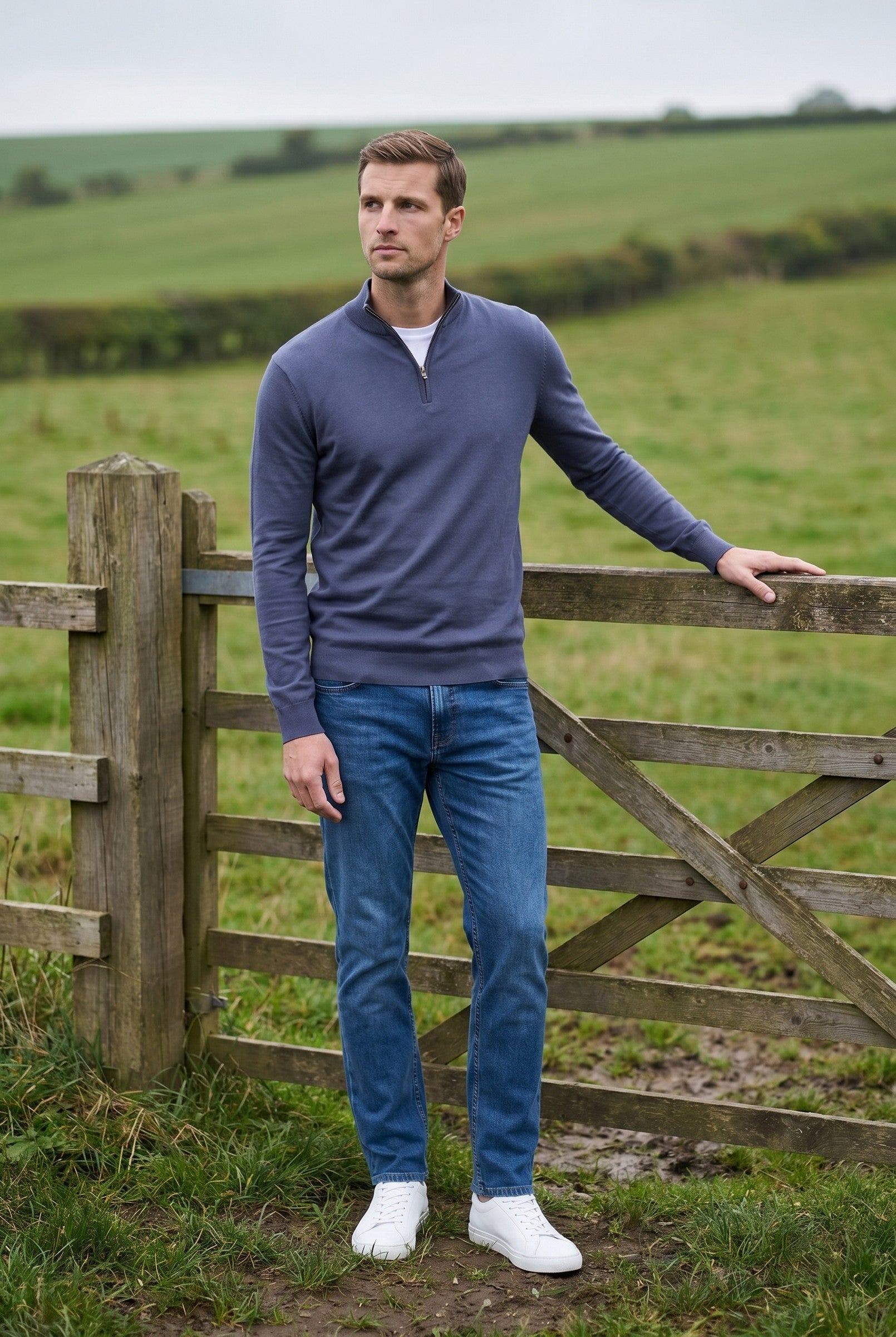Men's Cotton Knitted Half Zip Funnel Neck Jumper | Blackstone London