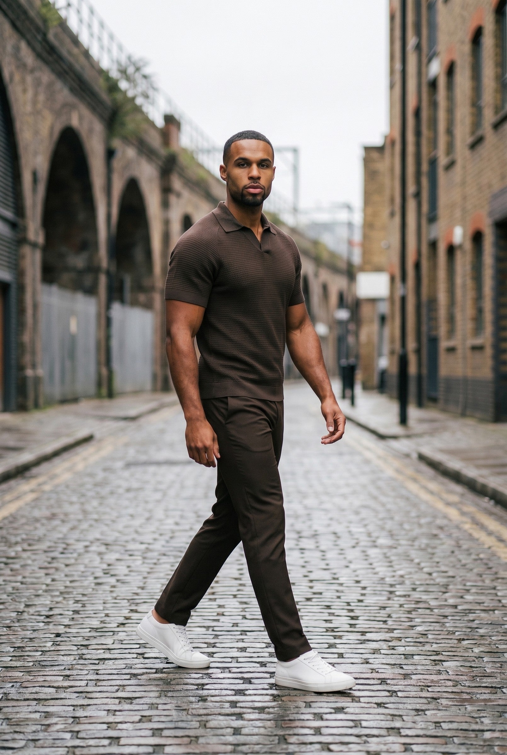 Men's Textured Knitted Open Collar Polo | Blackstone London