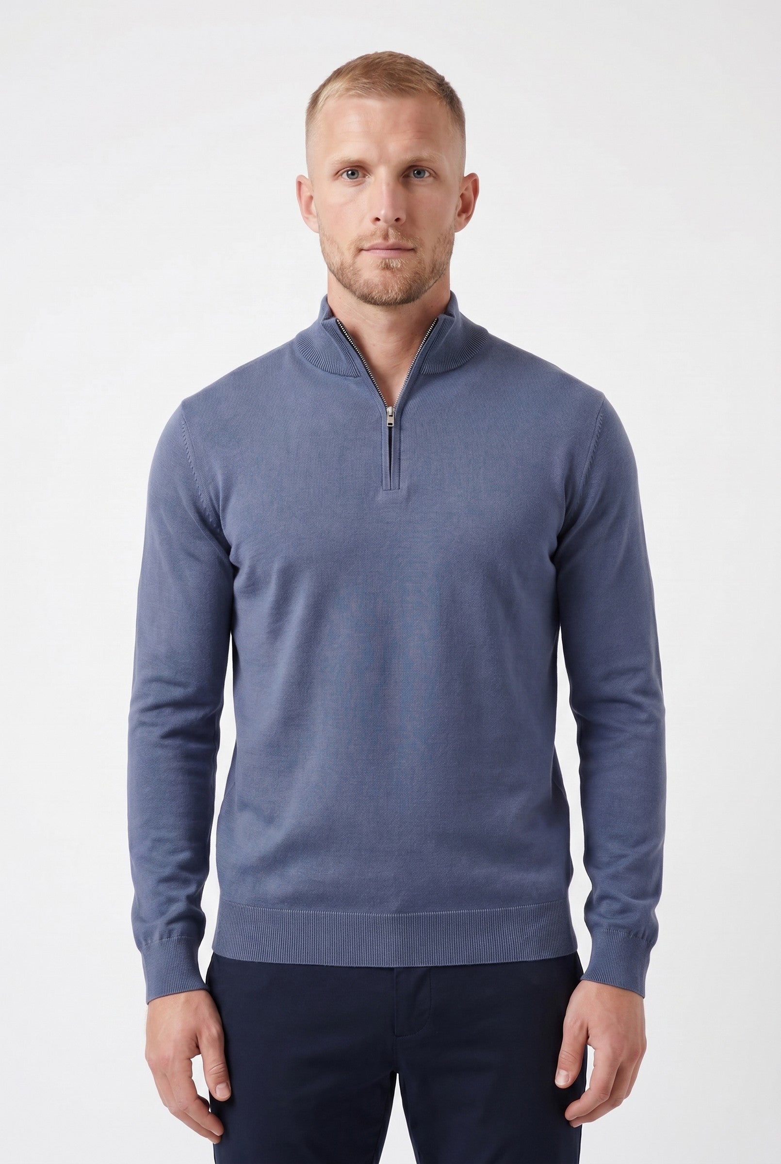 Men's Cotton Knitted Half-Zip Funnel | Blackstone London