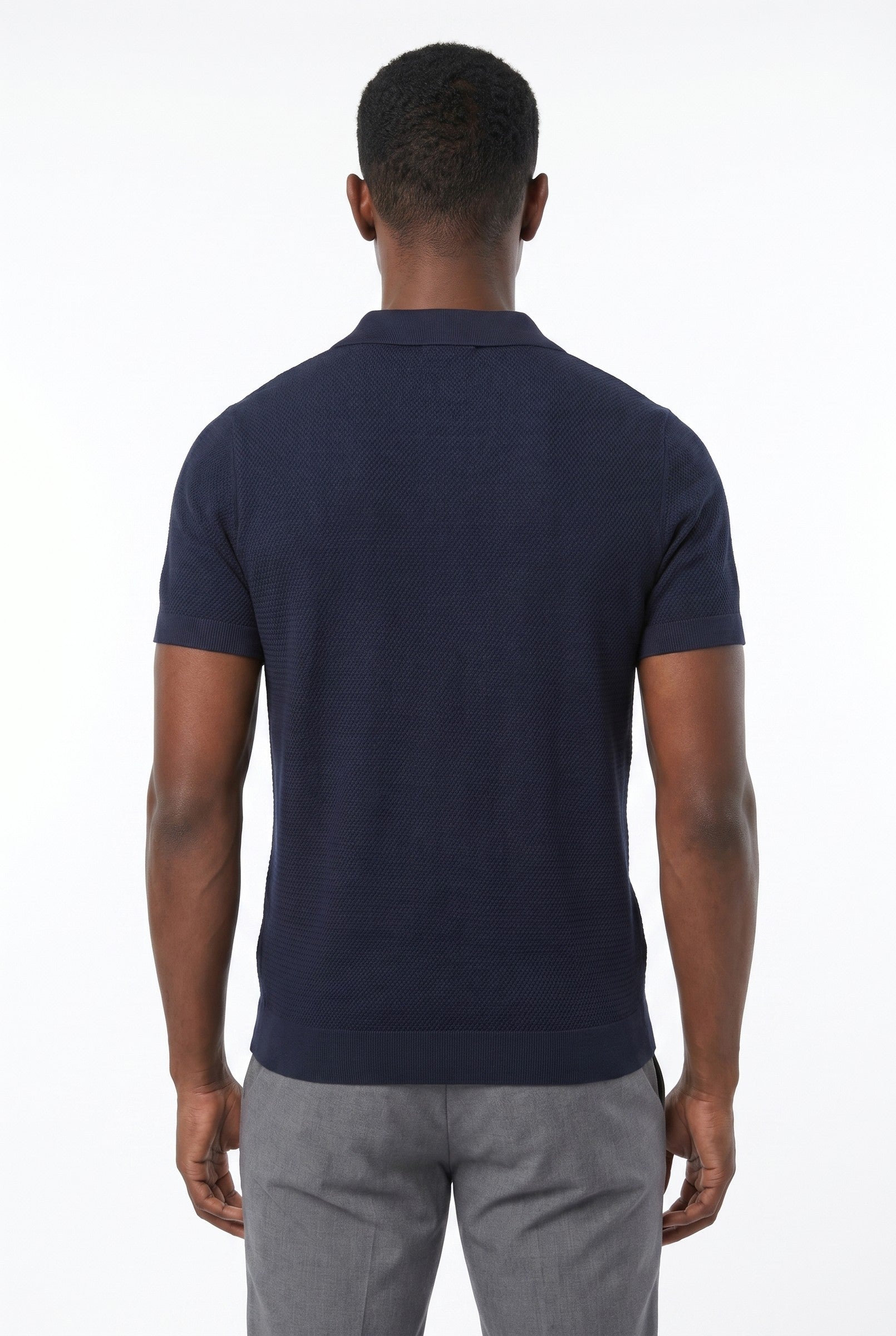 Men's Textured Knitted Open Collar Polo | Blackstone London
