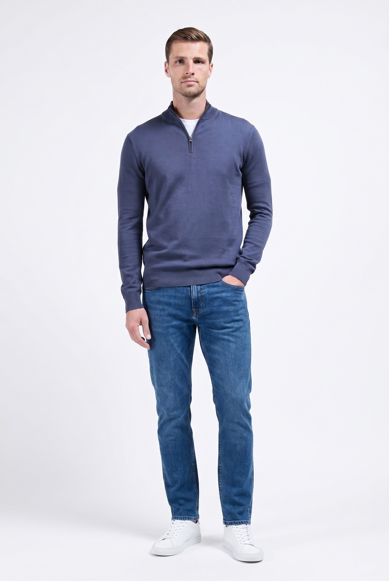 Men's Cotton Knitted Half Zip Funnel Neck Jumper | Blackstone London