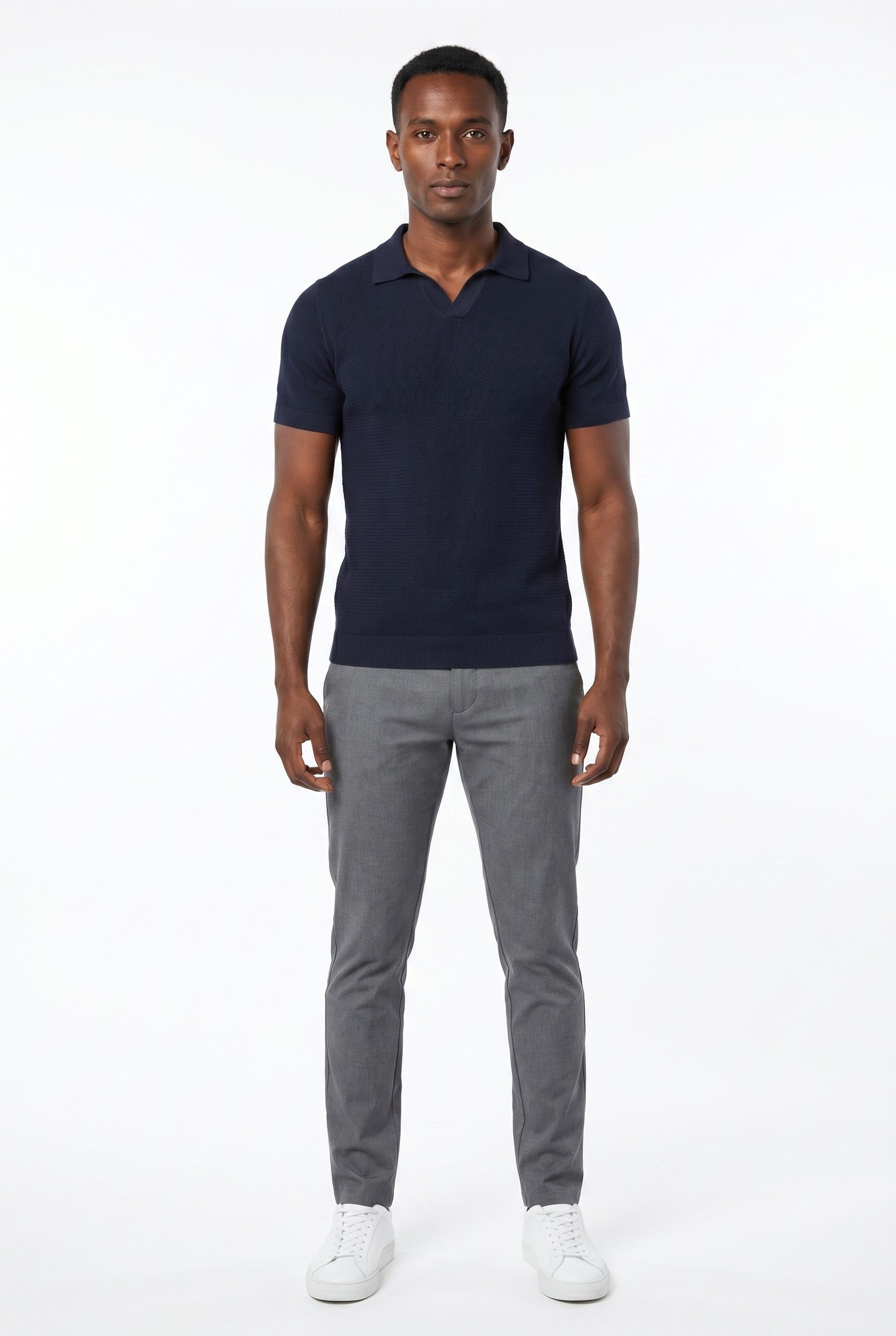 Men's Textured Knitted Open Collar Polo | Blackstone London
