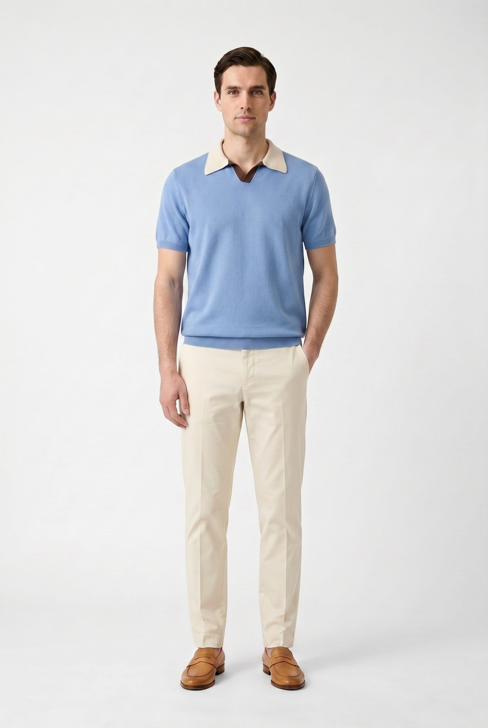 Men's Contrast Collar Knit Polo Shirt | Blackstone London