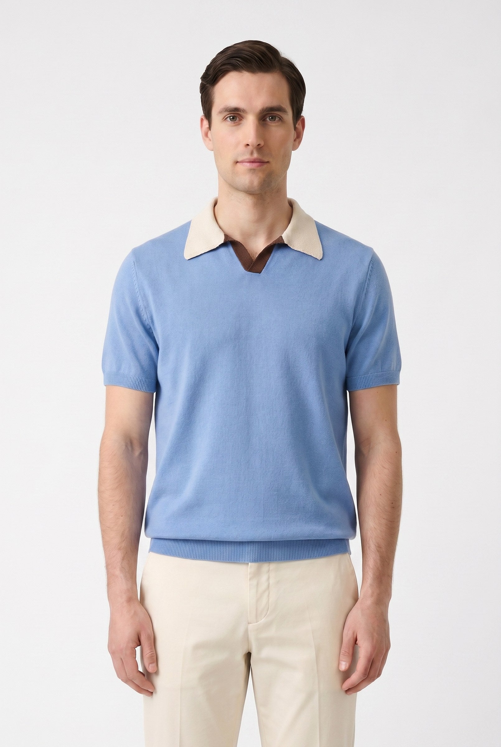 Men's Contrast Collar Knit Polo Shirt | Blackstone London