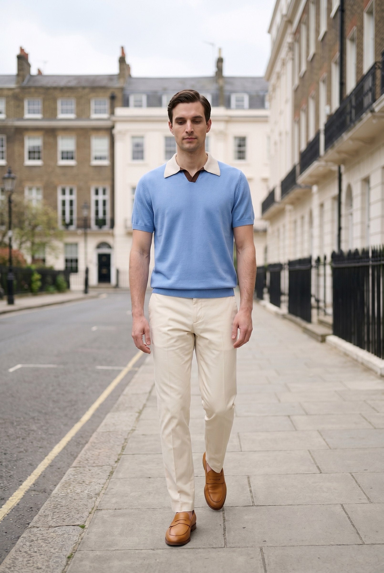 Men's Contrast Collar Knit Polo Shirt | Blackstone London