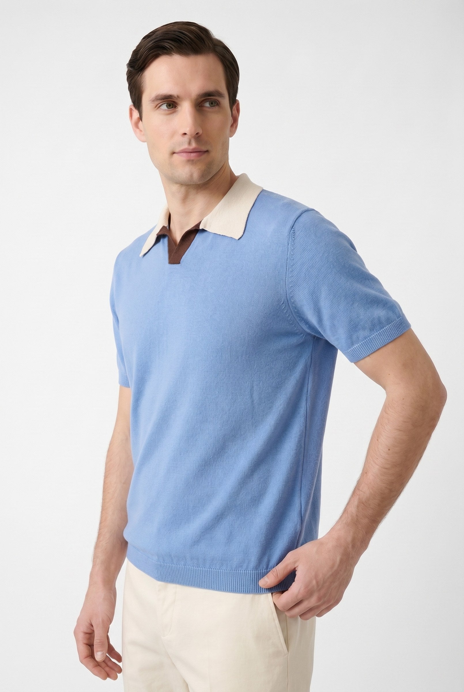Men's Contrast Collar Knit Polo Shirt | Blackstone London