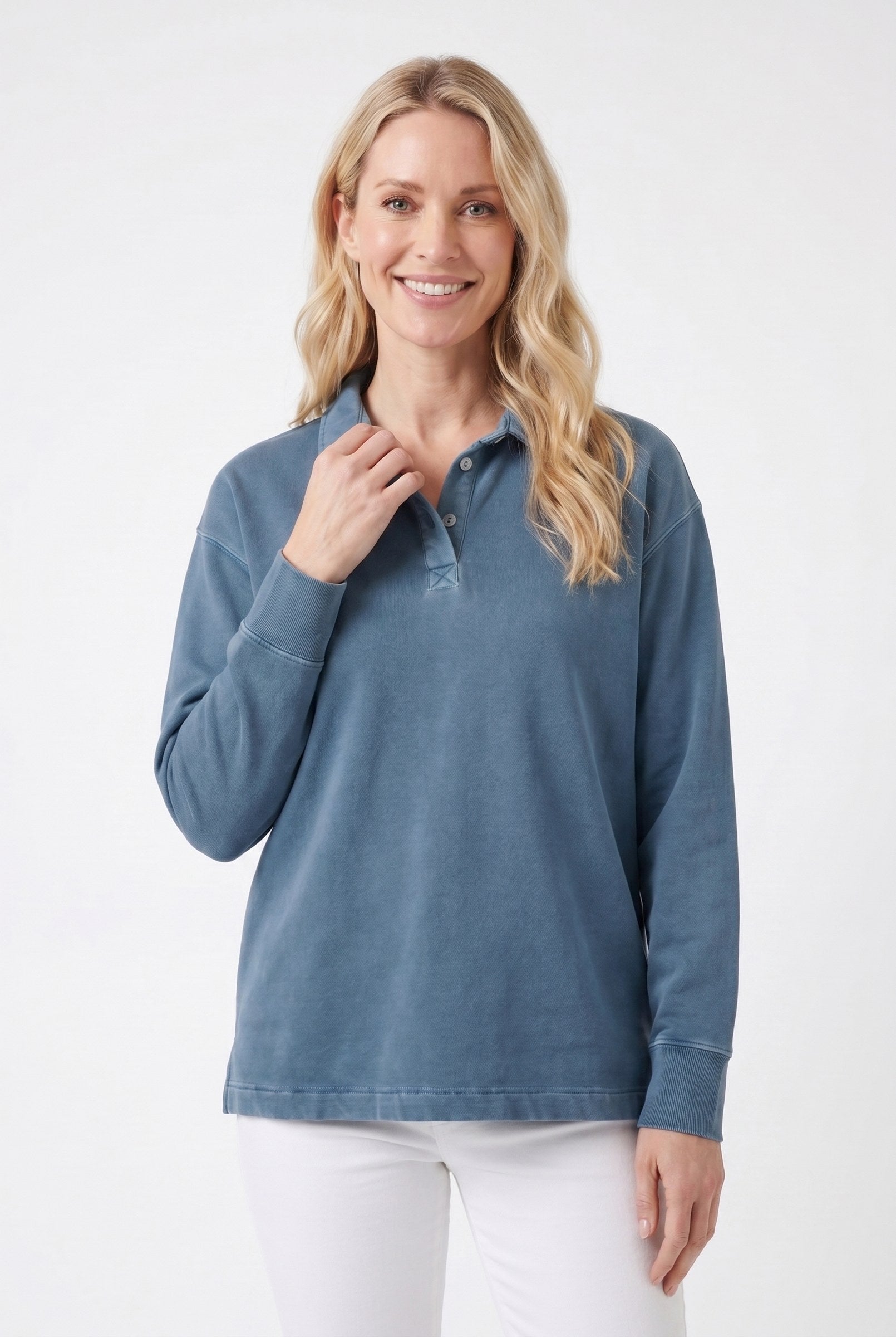 Women's Half-Button Washed Sweater | Blackstone London