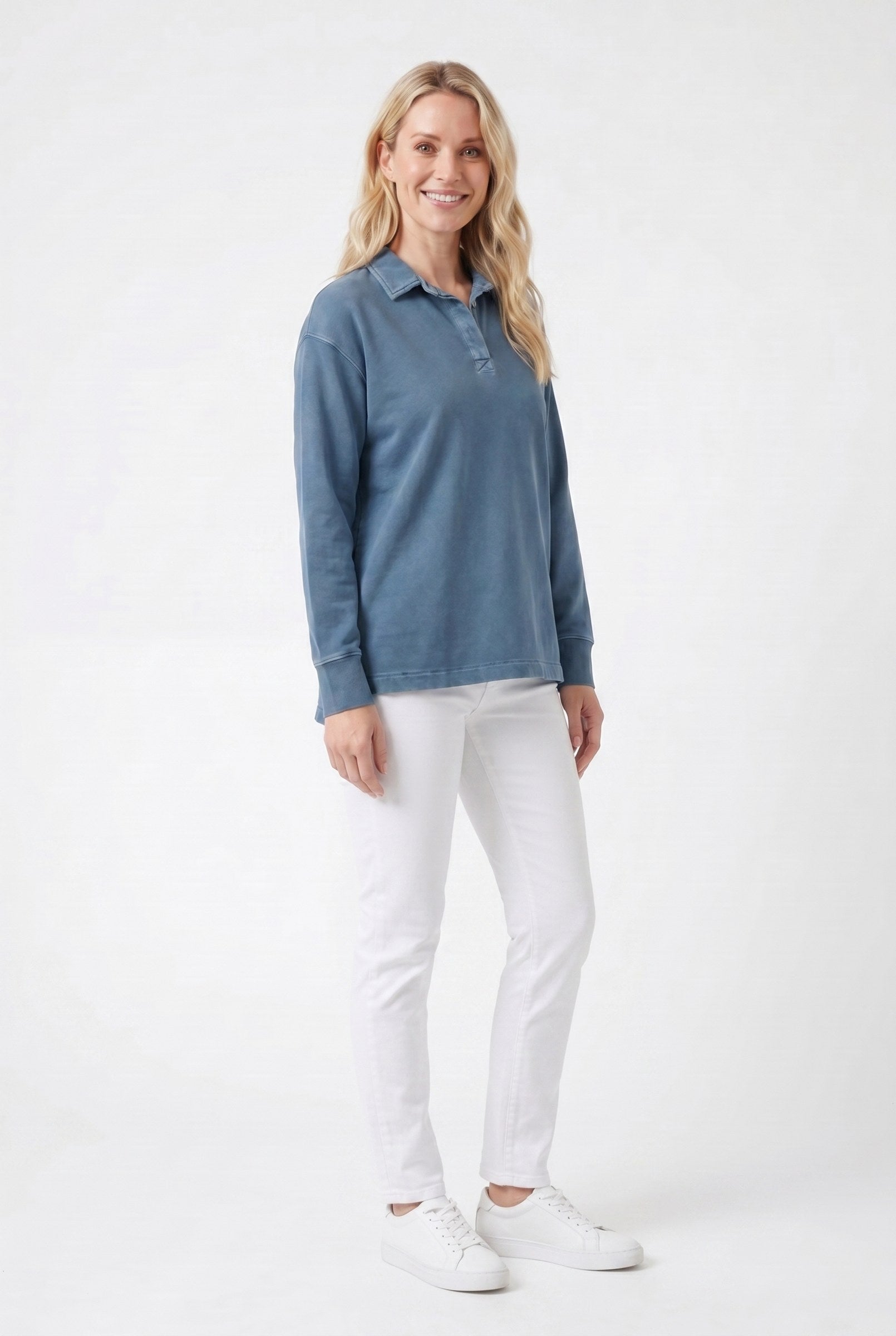 Women's Half-Button Washed Sweater | Blackstone London