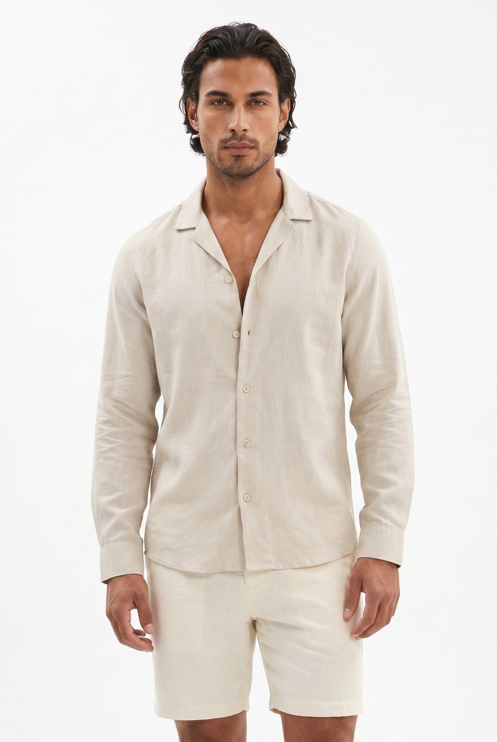 Men's Stretch Linen Blend Cuban Collar Shirt | Blackstone London