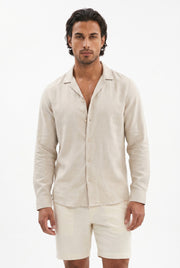 Men's Stretch Linen Blend Cuban Collar Shirt | Blackstone London
