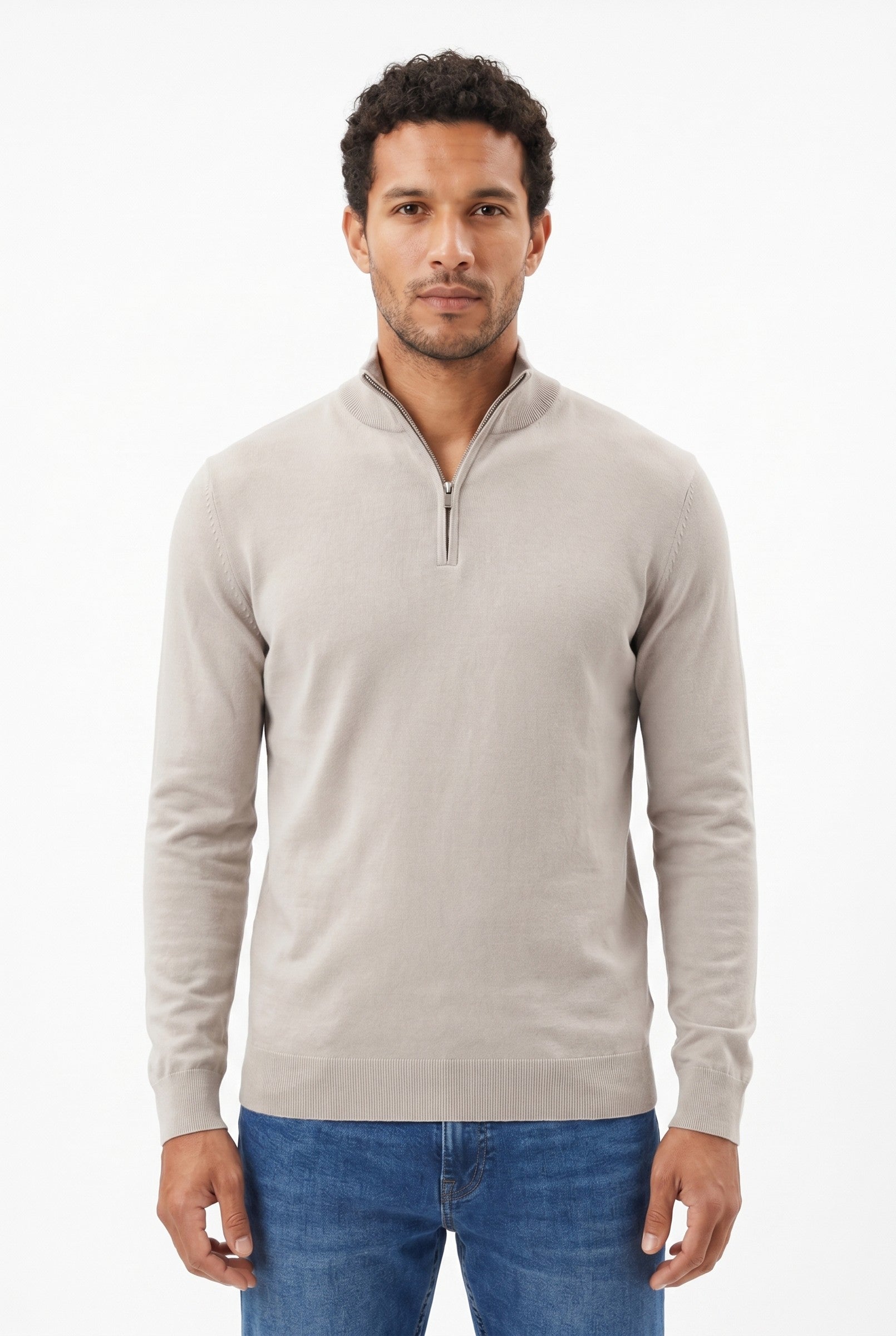 Men's Cotton Knitted Half Zip Funnel Neck Jumper | Blackstone London