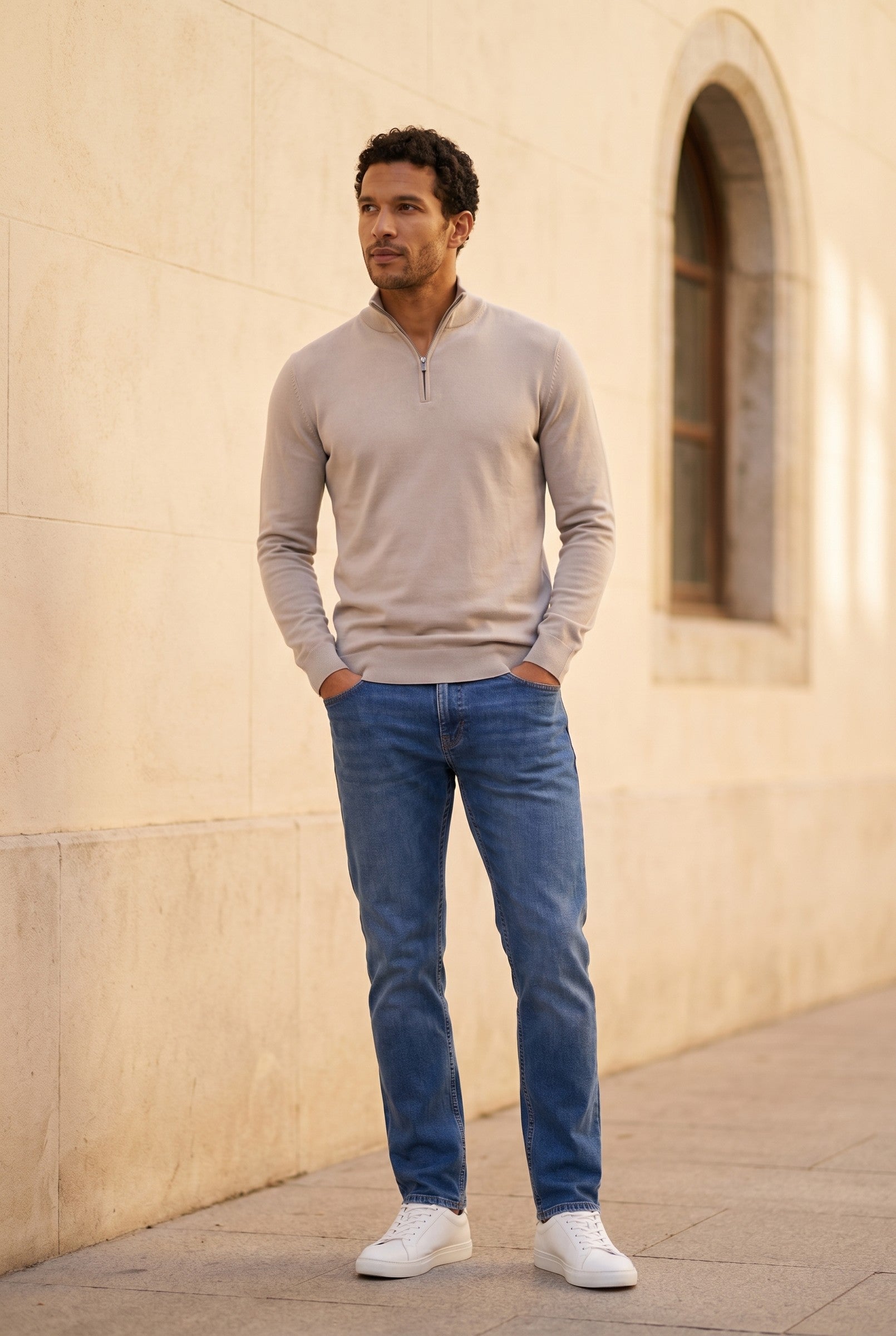 Men's Cotton Knitted Half Zip Funnel Neck Jumper | Blackstone London