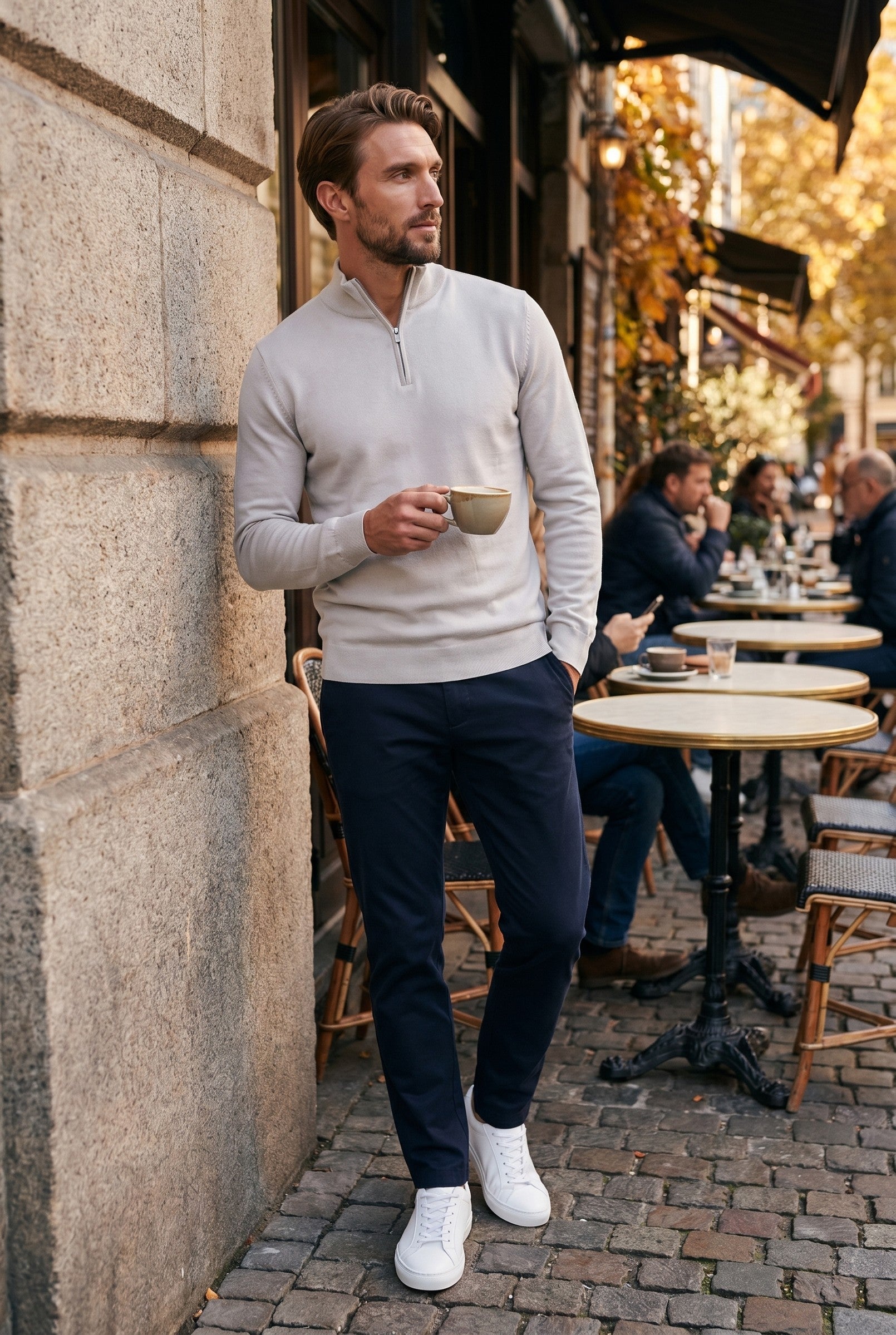 Men's Cotton Knitted Half-Zip Funnel | Blackstone London