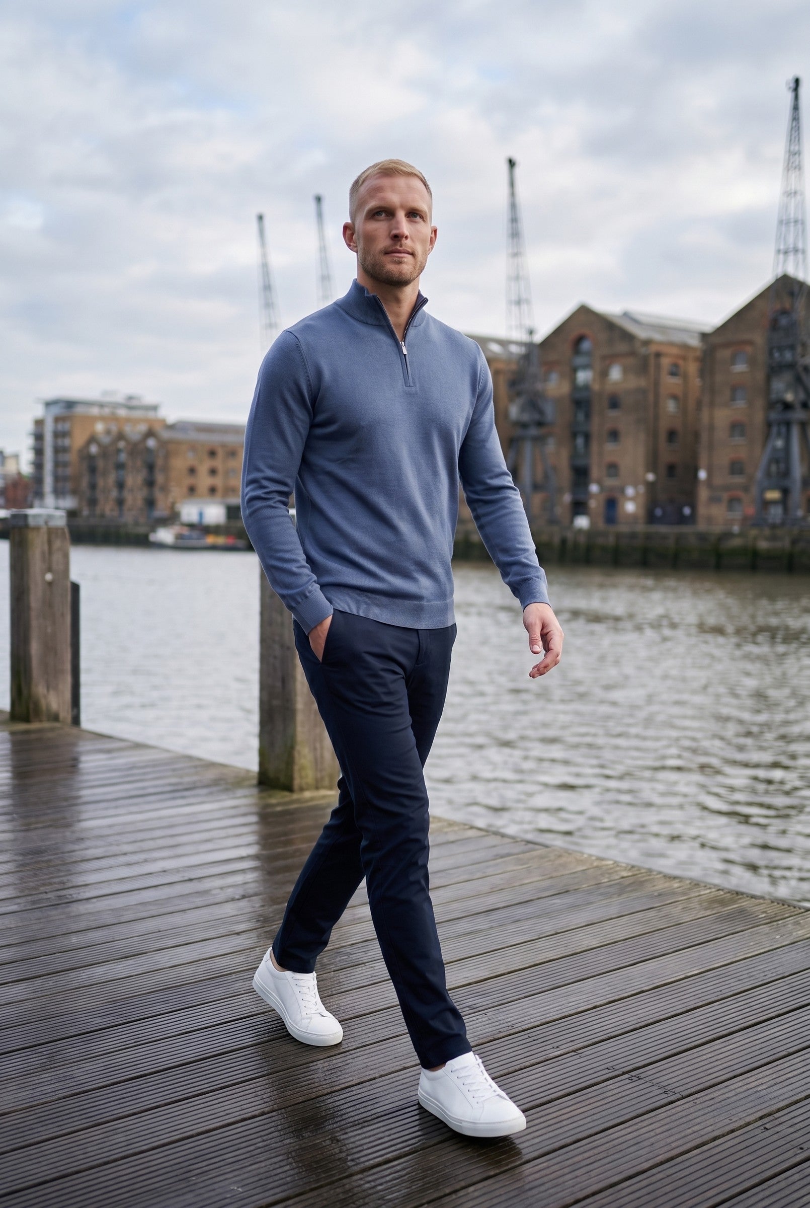 Men's Cotton Knitted Half-Zip Funnel | Blackstone London