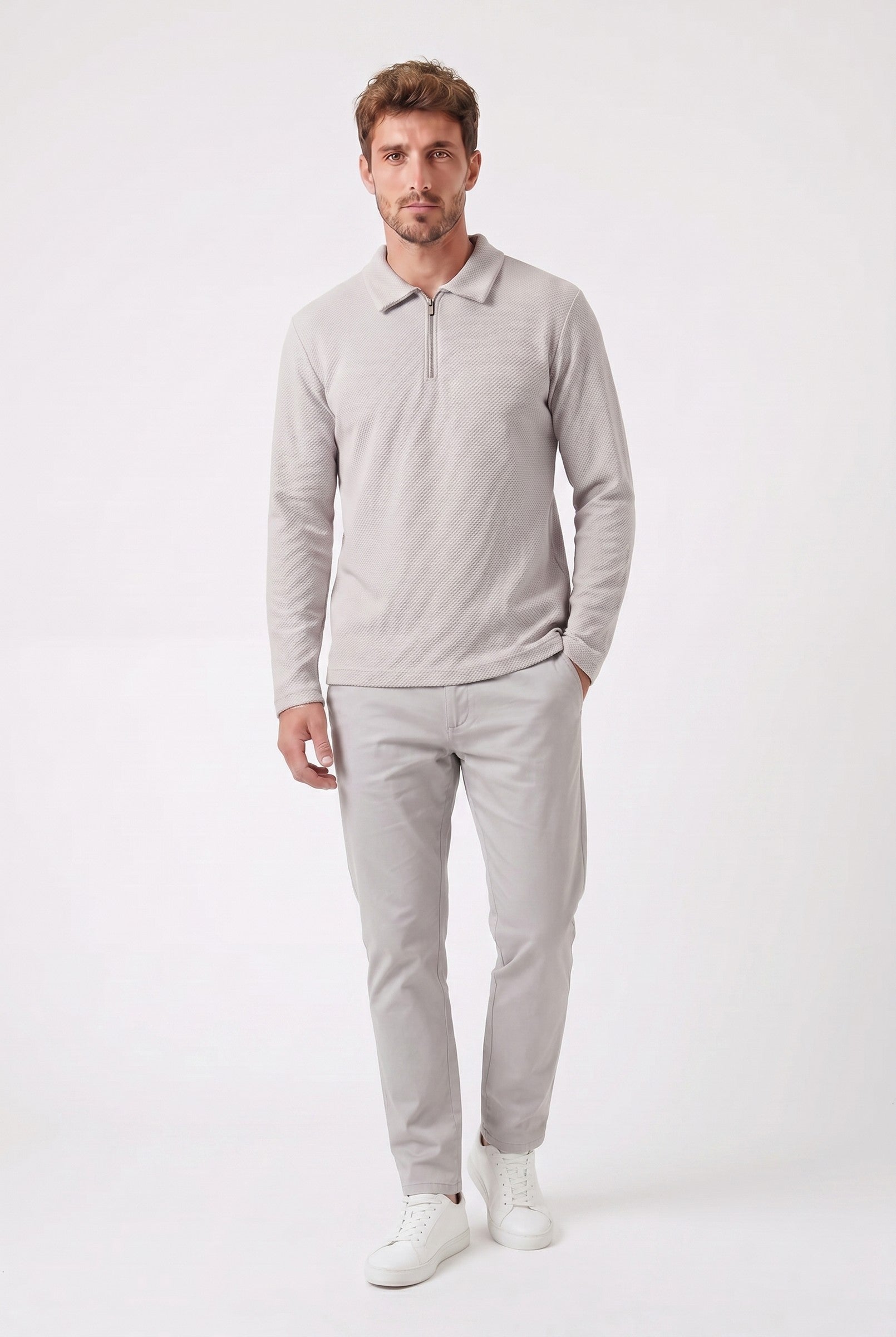 Men's Long Sleeve Textured Polo | Blackstone London
