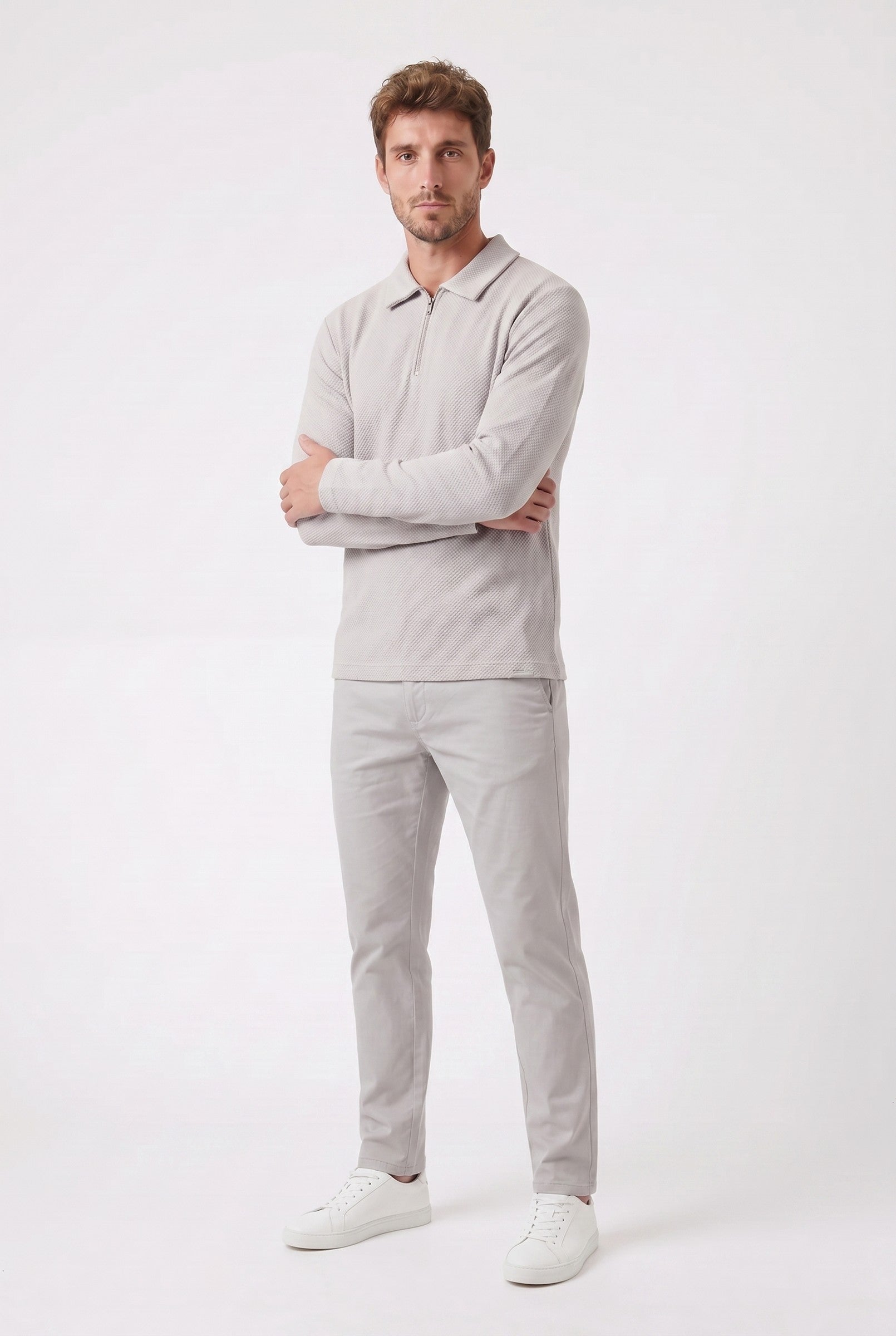 Men's Long Sleeve Textured Polo | Blackstone London