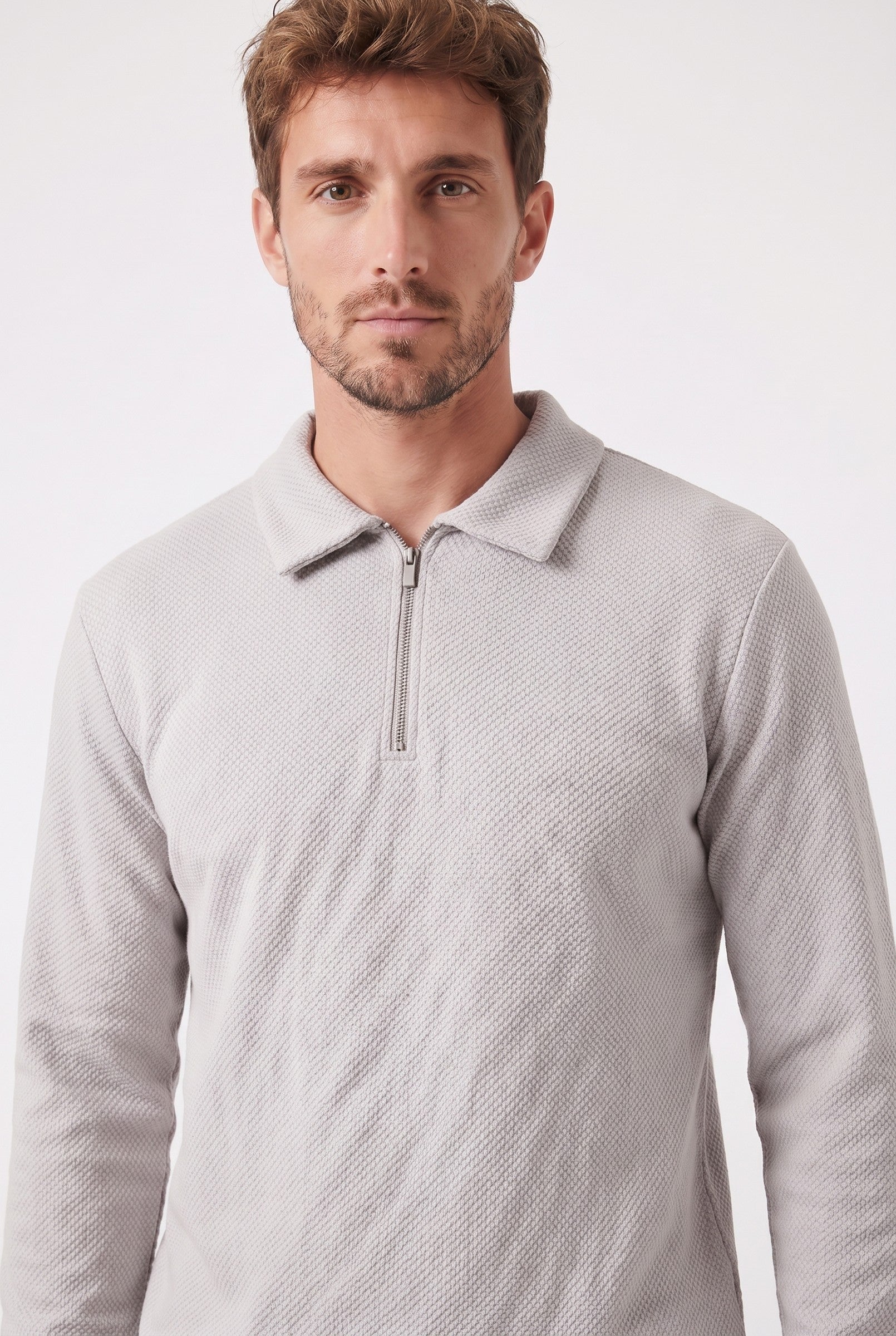 Men's Long Sleeve Textured Polo | Blackstone London