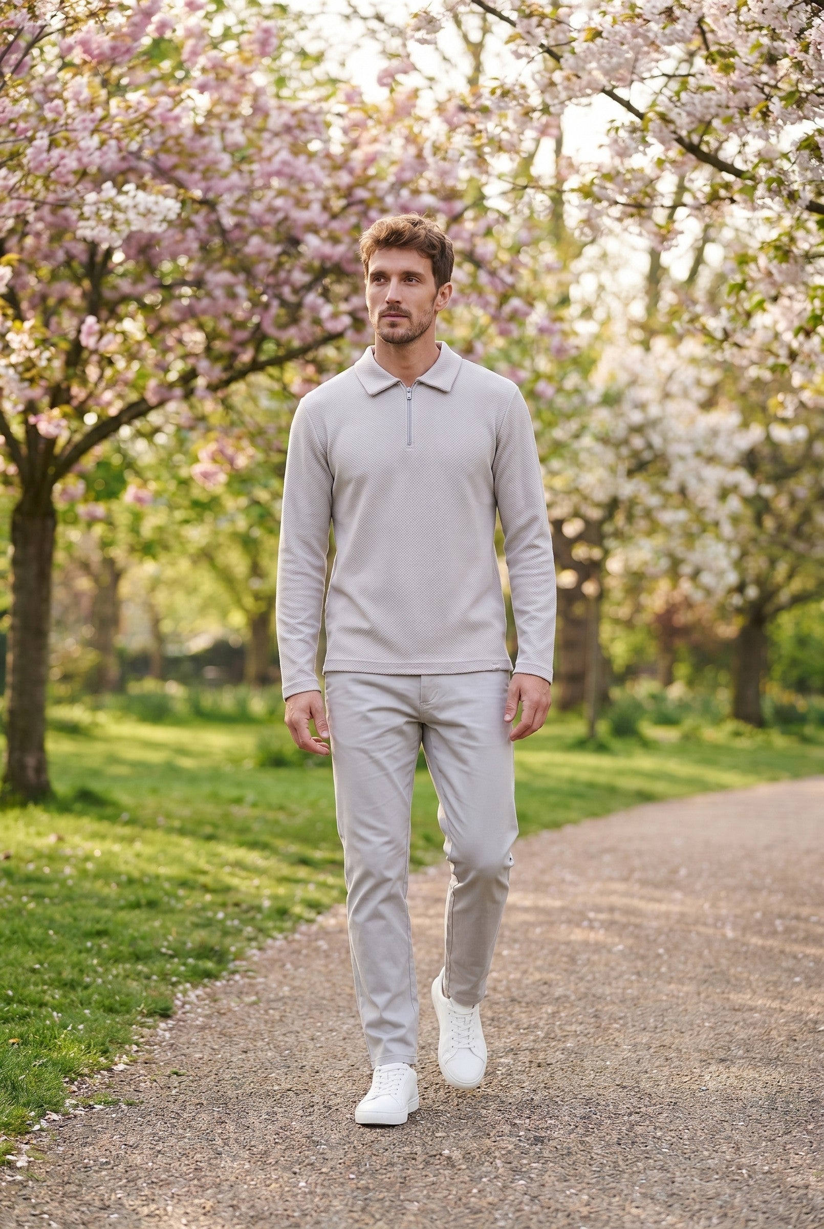 Men's Long Sleeve Textured Polo | Blackstone London