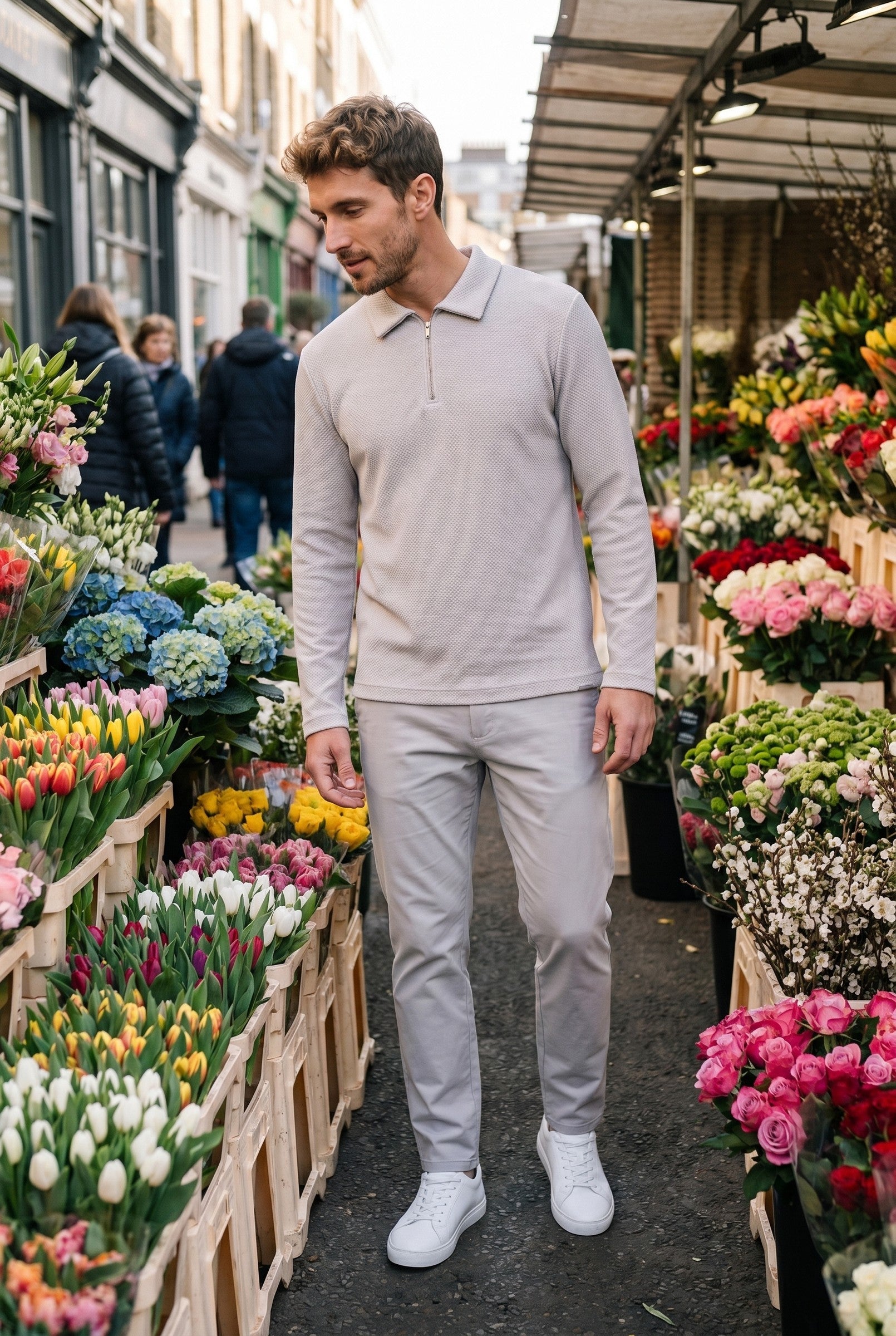 Men's Long Sleeve Textured Polo | Blackstone London