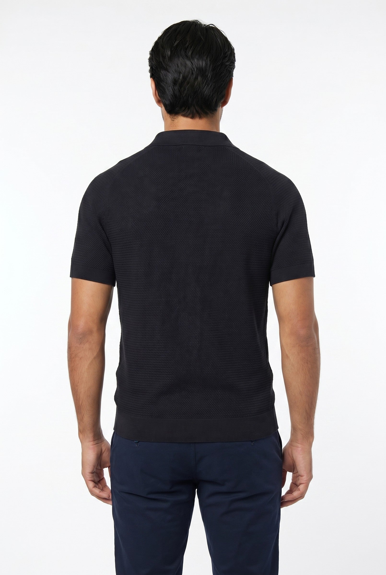 Men's Textured Knitted Open Collar Polo | Blackstone London