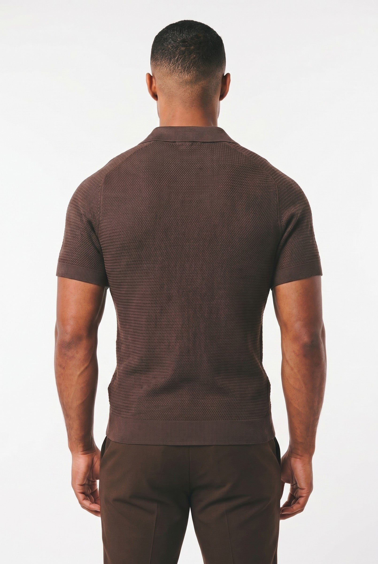 Men's Textured Knitted Open Collar Polo | Blackstone London