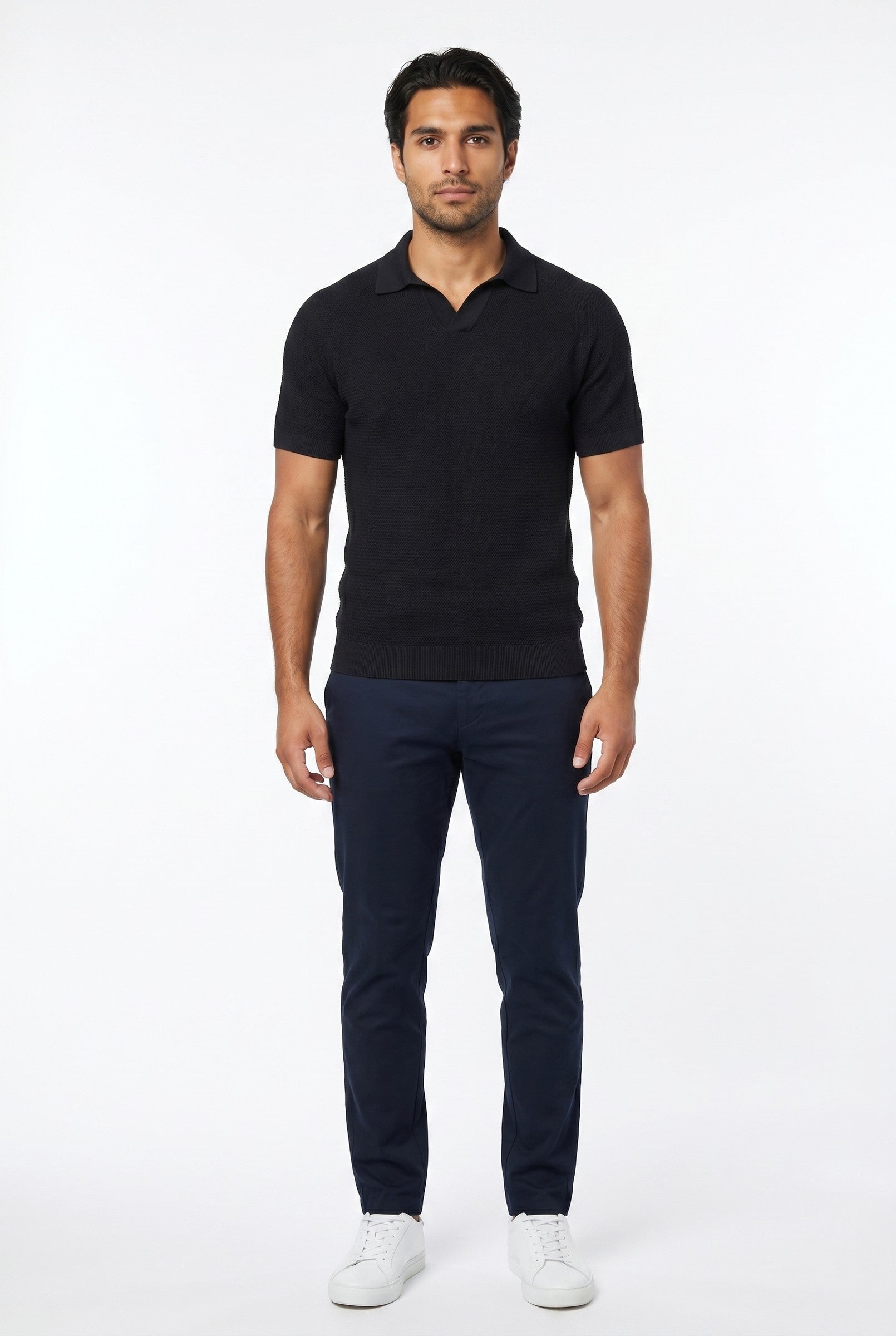 Men's Textured Knitted Open Collar Polo | Blackstone London