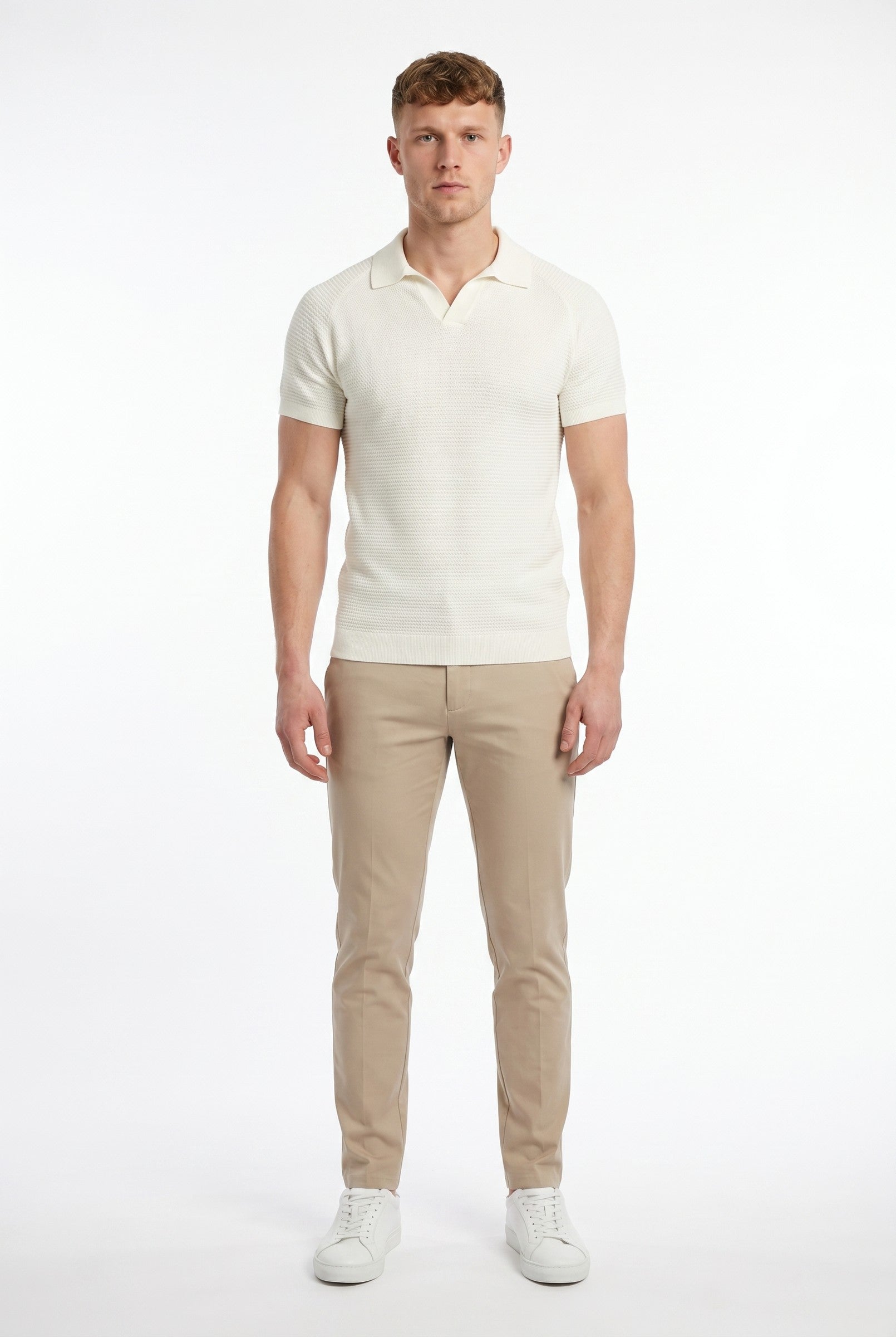 Men's Textured Knitted Open Collar Polo | Blackstone London