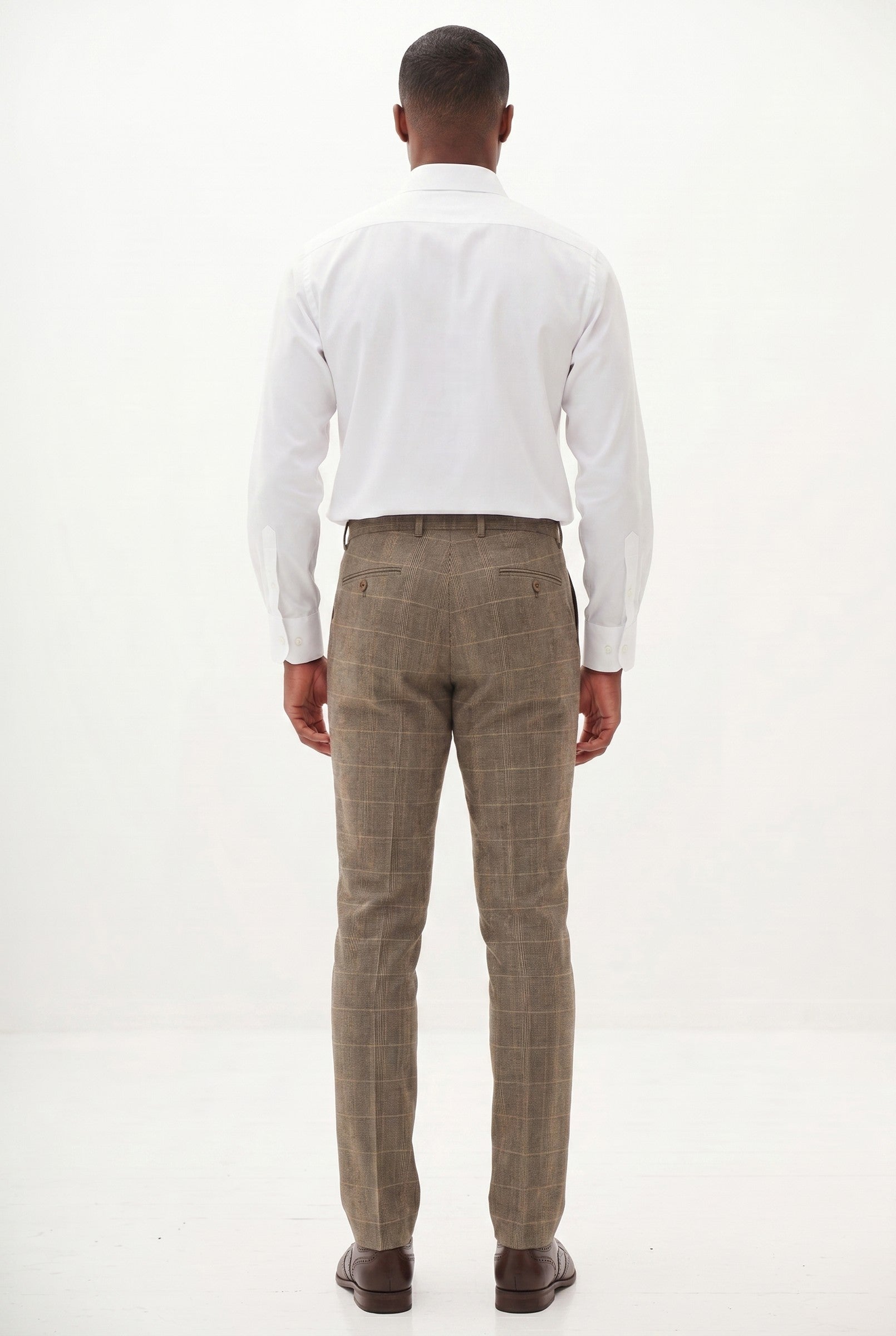 Men's Ted Tan Tweed Herringbone Check Trousers | Blackstone London