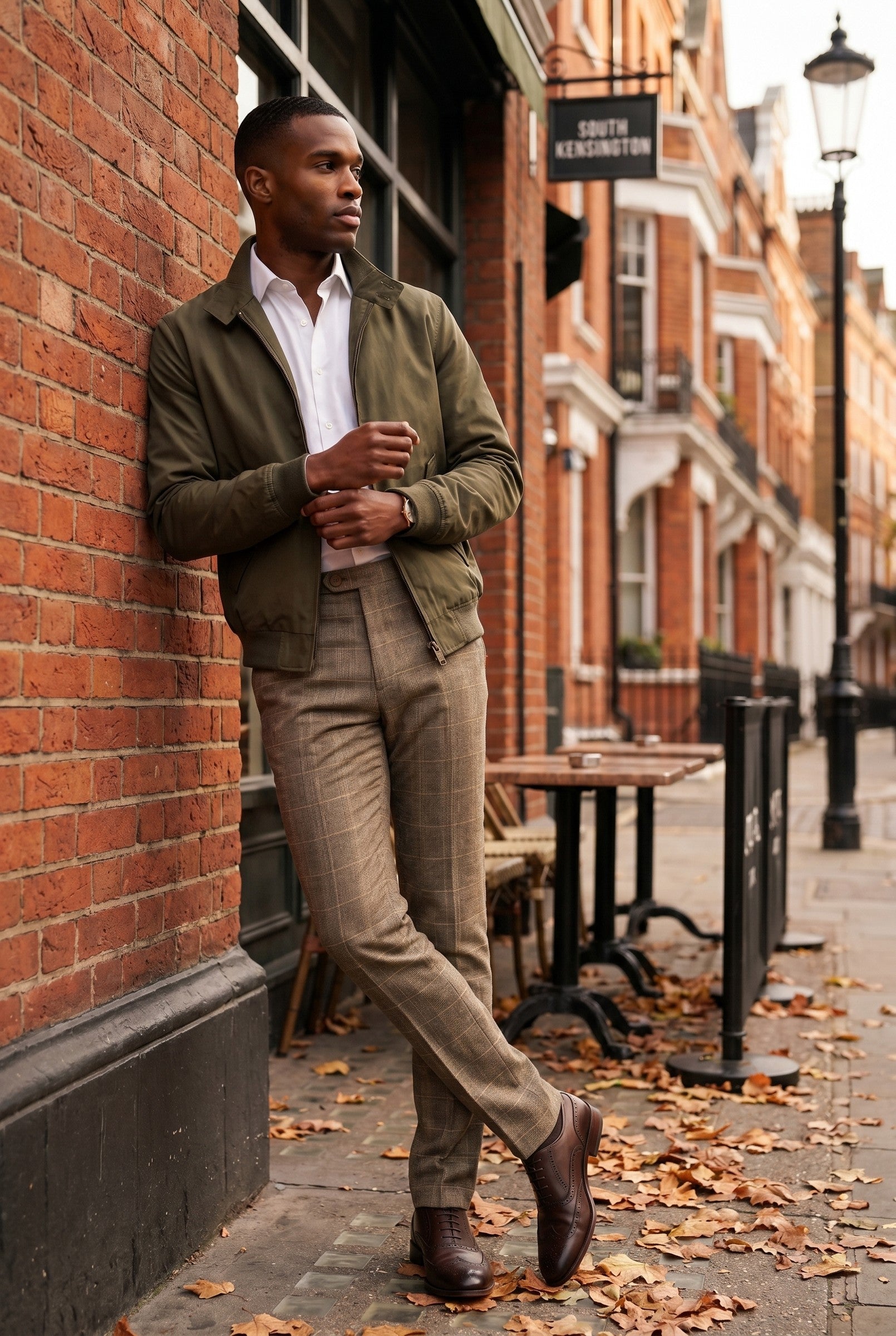 Men's Ted Tan Tweed Herringbone Check Trousers | Blackstone London