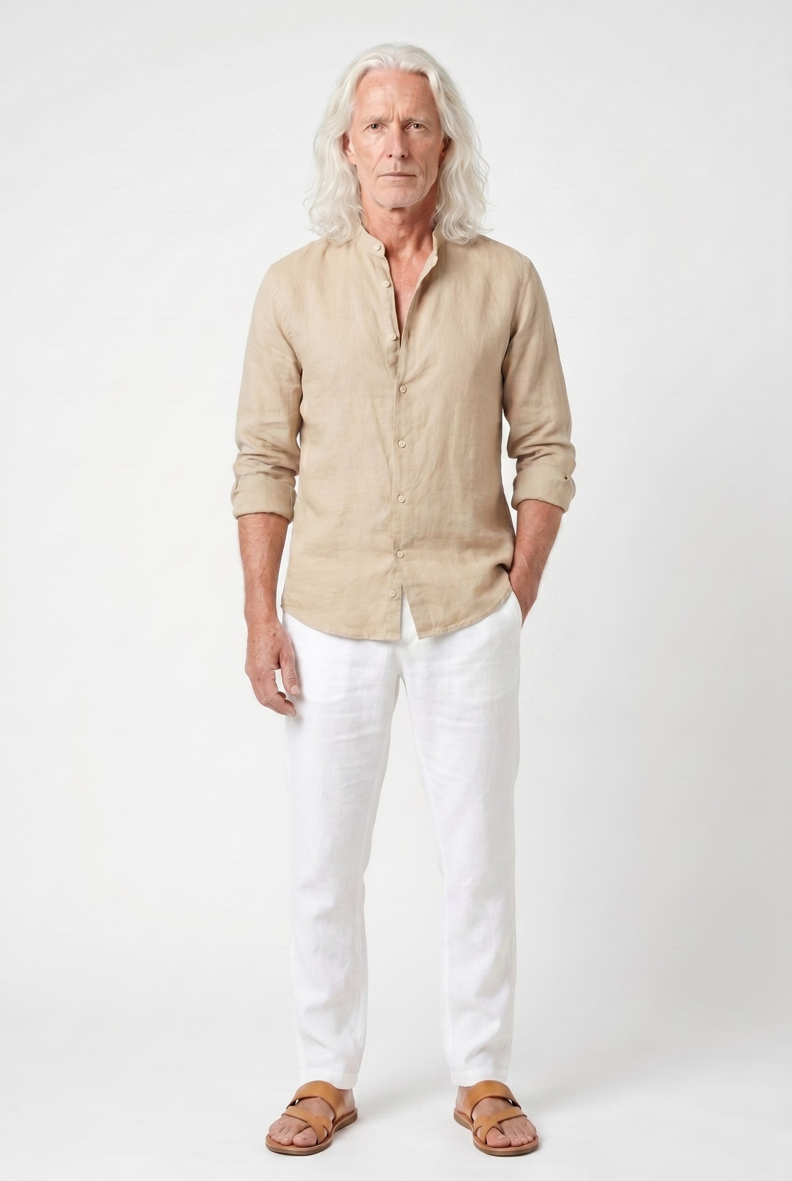 Men's Linen Mandarin Collar Shirt | Blackstone London