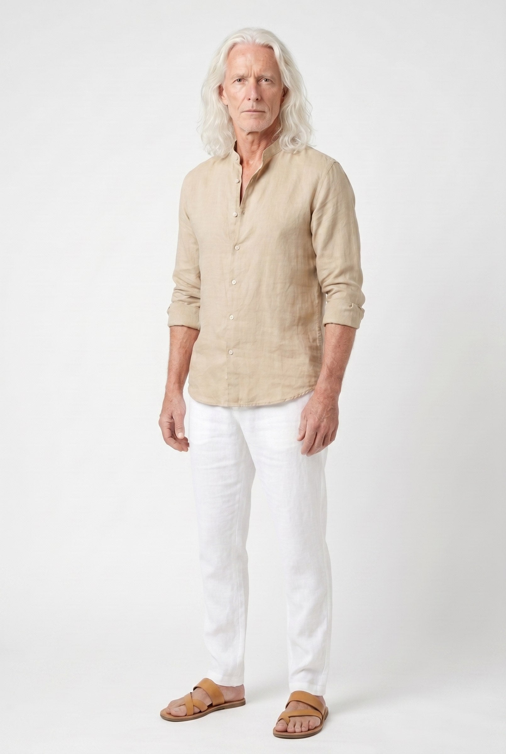 Men's Linen Mandarin Collar Shirt | Blackstone London