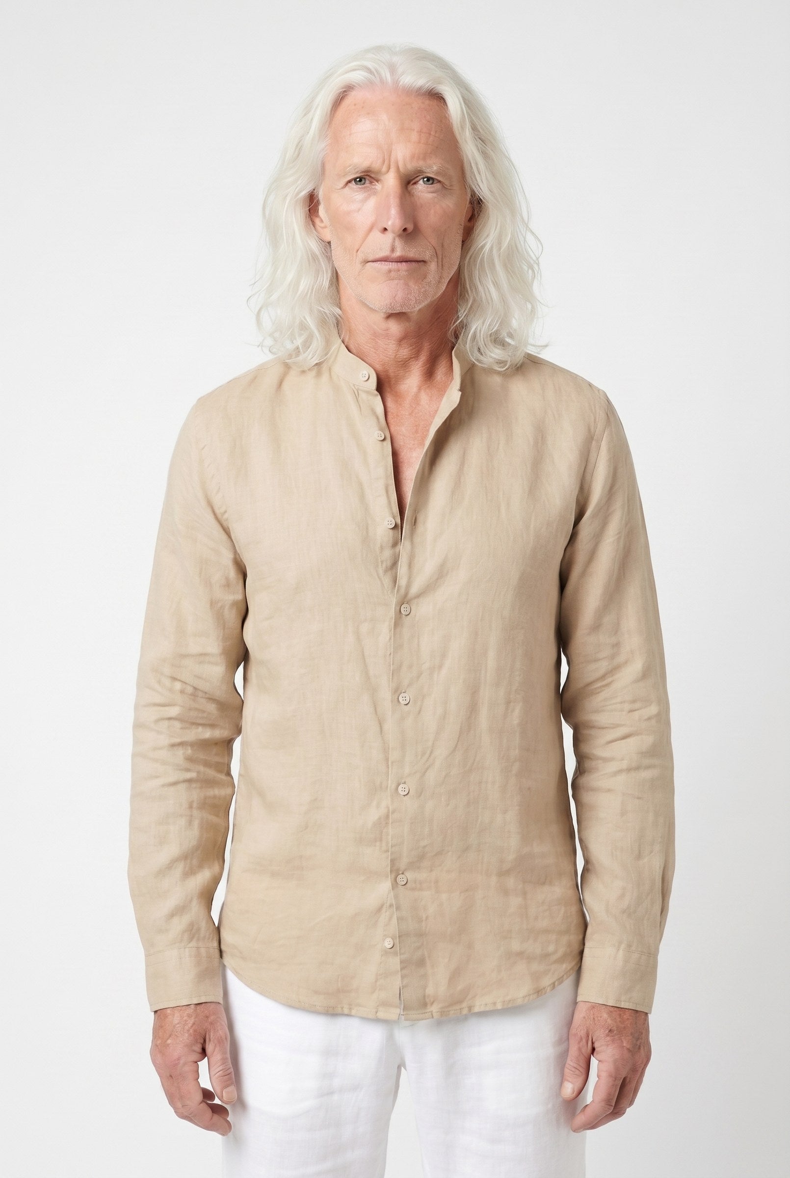 Men's Linen Mandarin Collar Shirt | Blackstone London