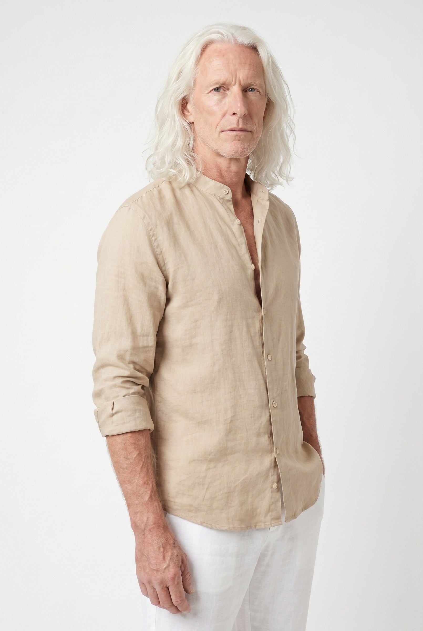 Men's Linen Mandarin Collar Shirt | Blackstone London
