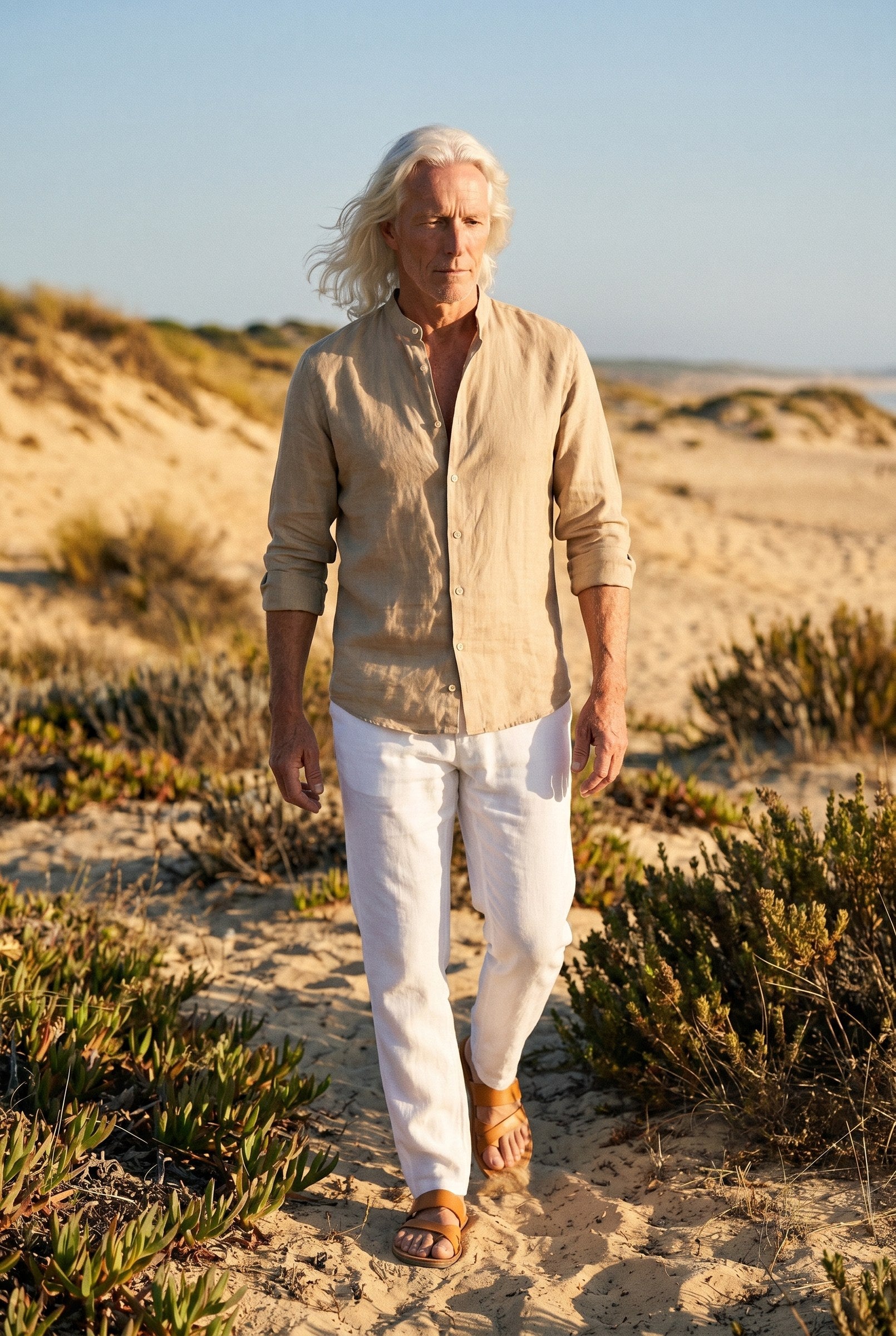 Men's Linen Mandarin Collar Shirt | Blackstone London
