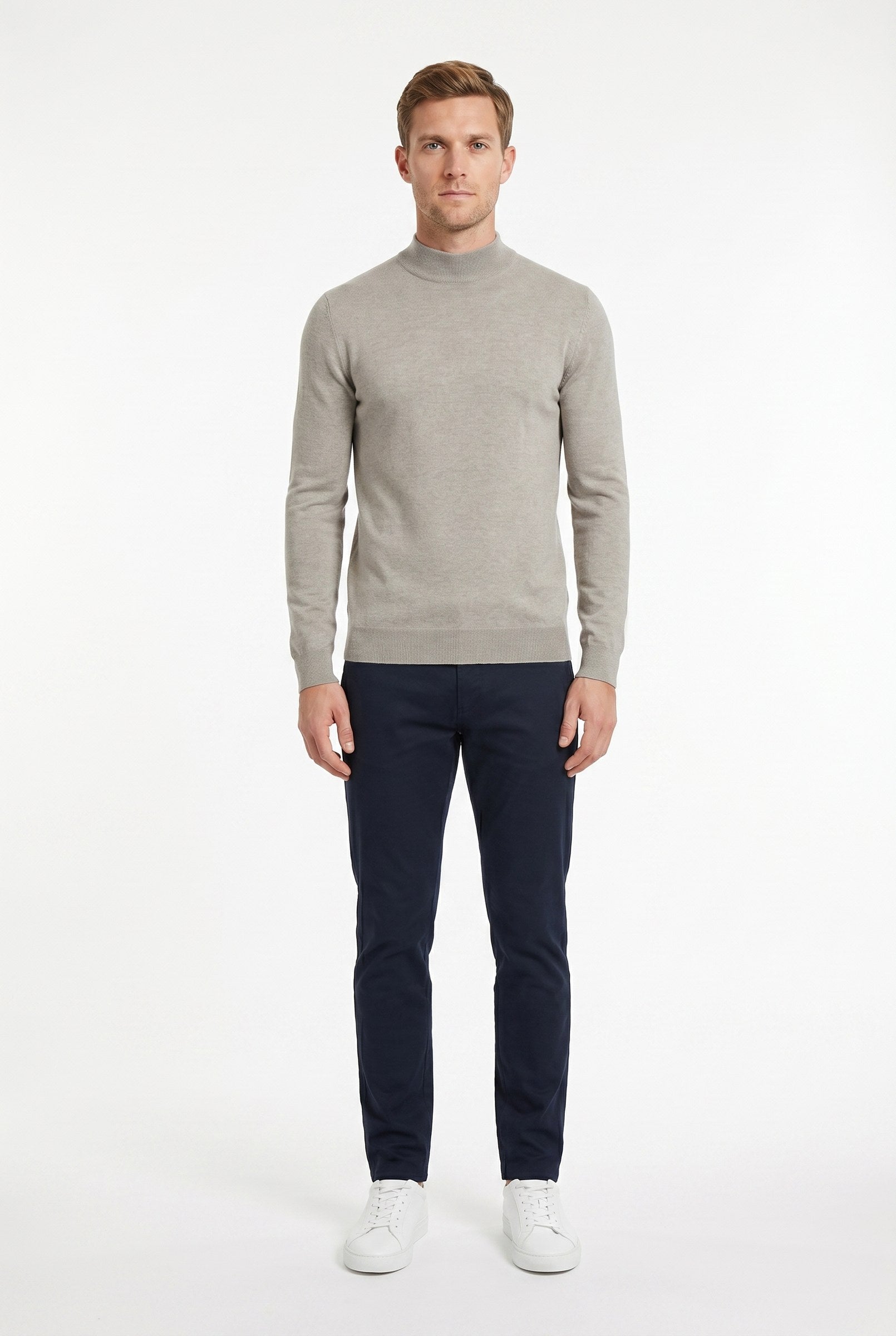 Men's Ultra Fine Cotton Mock Neck Jumper | Blackstone London