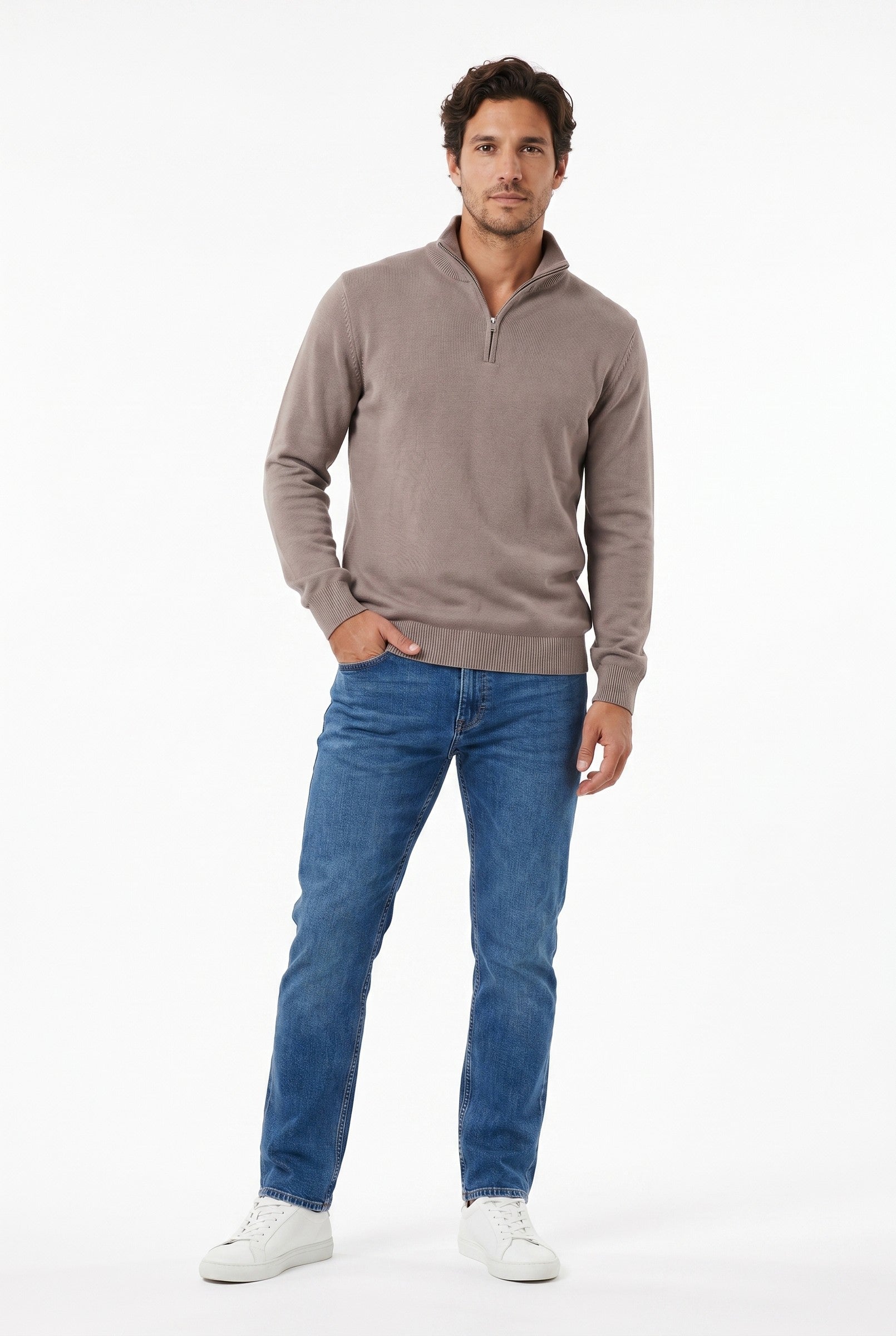 Men's Cotton Knitted Half Zip Funnel Neck Jumper | Blackstone London