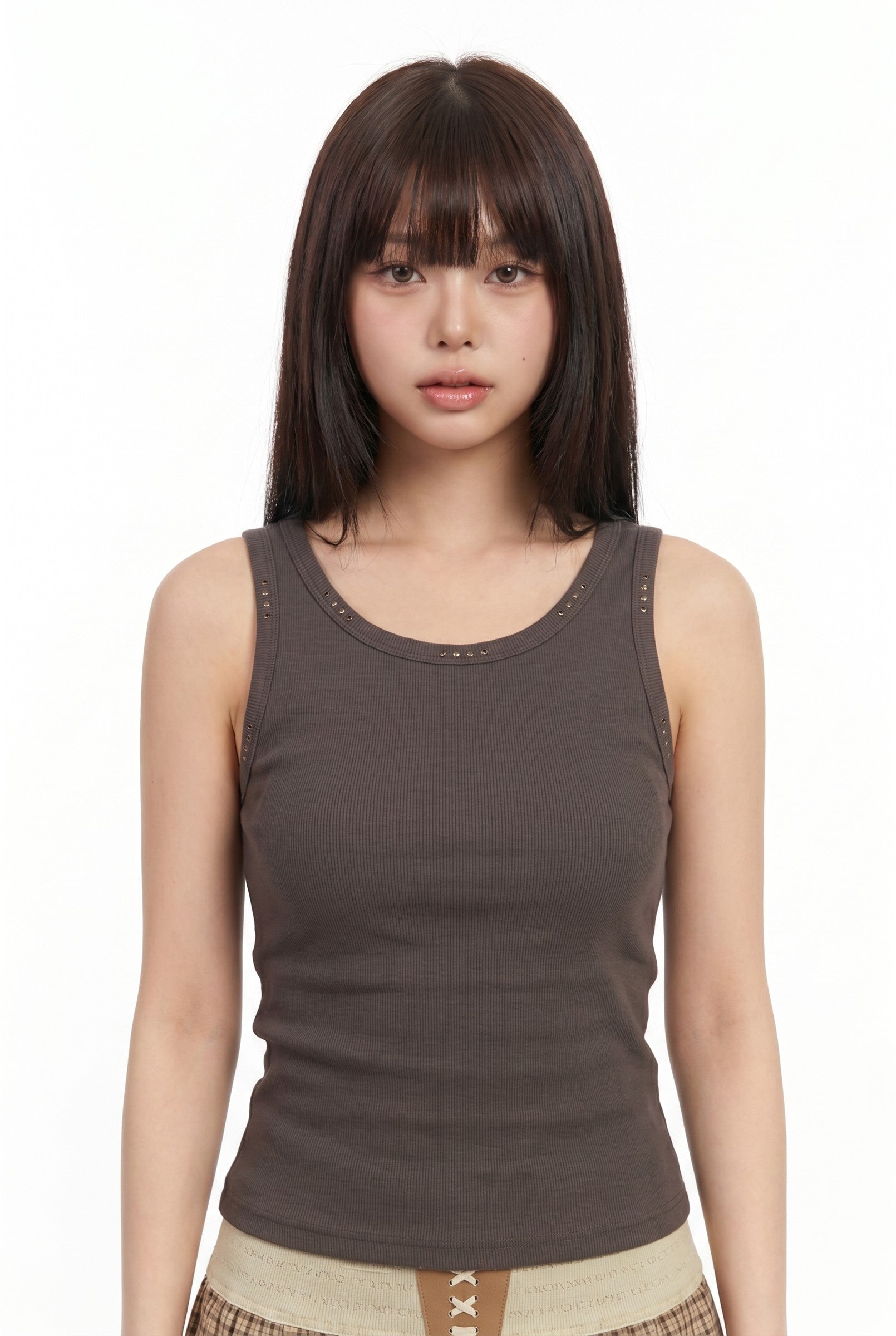 Women's Stud Detail Ribbed Tank | Blackstone London